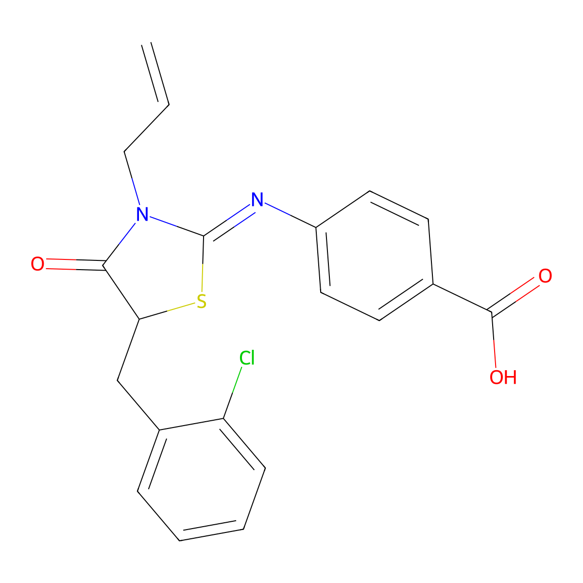 (E)-4-((3-allyl-5-(2-chlorobenzyl)-4-oxothiazolidin-2-ylidene)amino)benzoic acid molecular structure, CAS 304677-43-8