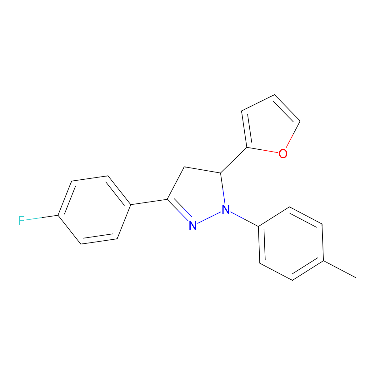 5-(4-Fluorophenyl)-3-(furan-2-yl)-2-(4-methylphenyl)-3,4-dihydropyrazole molecular structure, CAS 304677-56-3
