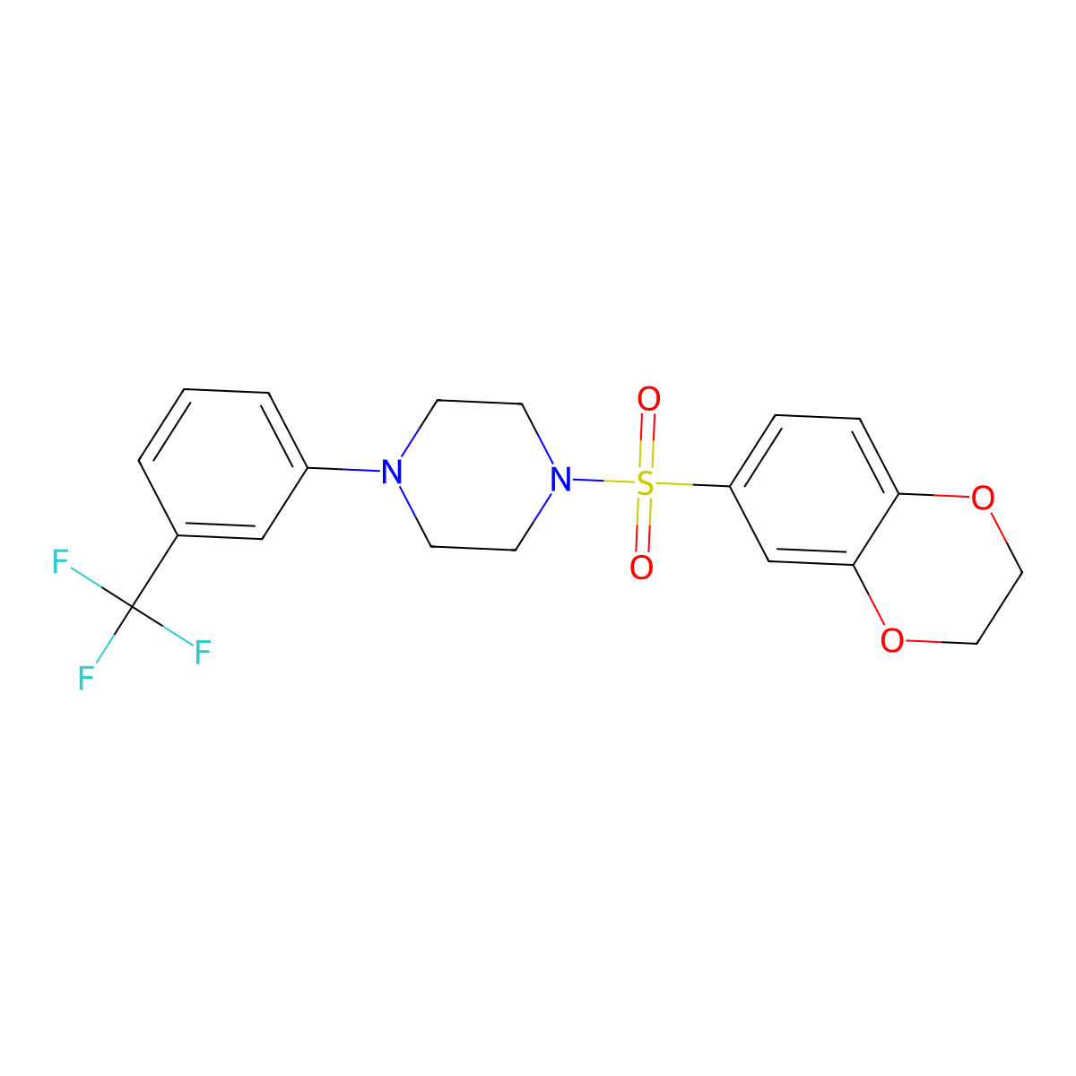 1-(2,3-Dihydro-1,4-benzodioxin-6-ylsulfonyl)-4-[3-(trifluoromethyl)phenyl]piperazine molecular structure, CAS 304683-34-9