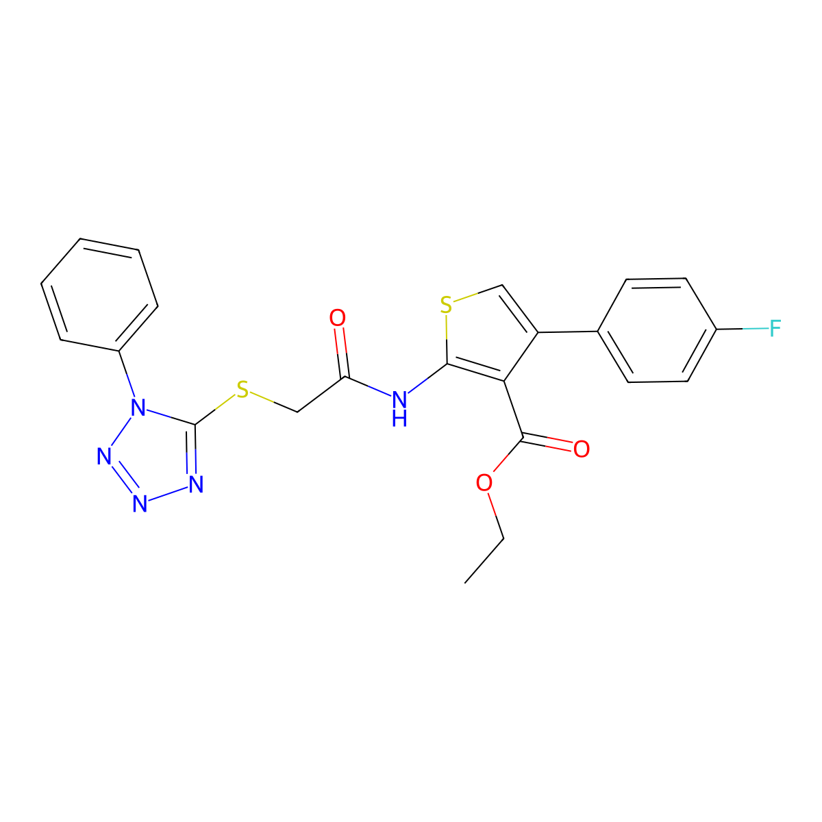 ethyl 4-(4-fluorophenyl)-2-{2-[(1-phenyl-1H-1,2,3,4-tetrazol-5-yl)sulfanyl]acetamido}thiophene-3-carboxylate molecular structure, CAS 304683-60-1