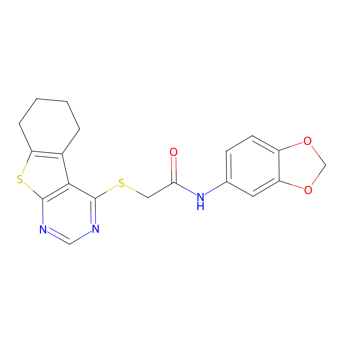 N-(2H-1,3-benzodioxol-5-yl)-2-{8-thia-4,6-diazatricyclo[7.4.0.0^{2,7}]trideca-1(9),2,4,6-tetraen-3-ylsulfanyl}acetamide molecular structure, CAS 304683-61-2