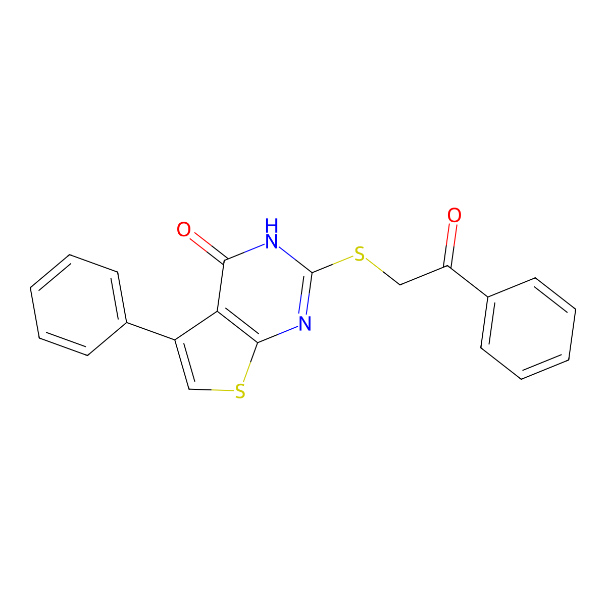 2-[(2-oxo-2-phenylethyl)sulfanyl]-5-phenyl-3H,4H-thieno[2,3-d]pyrimidin-4-one molecular structure, CAS 304683-67-8