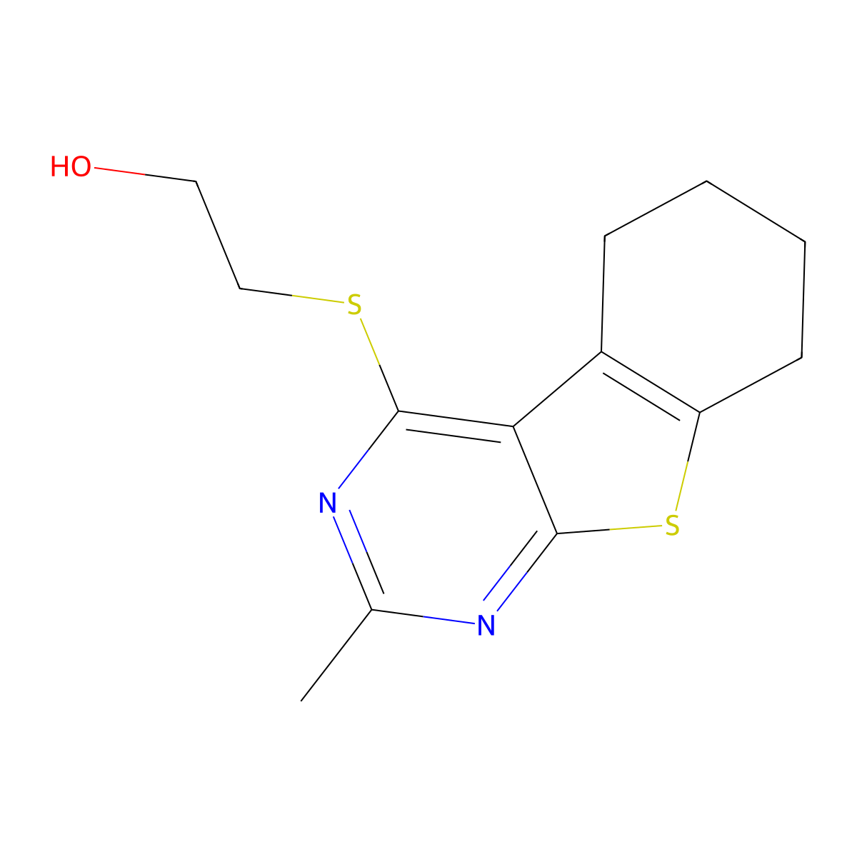 2-[(2-Methyl-5,6,7,8-tetrahydro[1]benzothieno[2,3-d]pyrimidin-4-yl)sulfanyl]ethanol molecular structure, CAS 304683-73-6