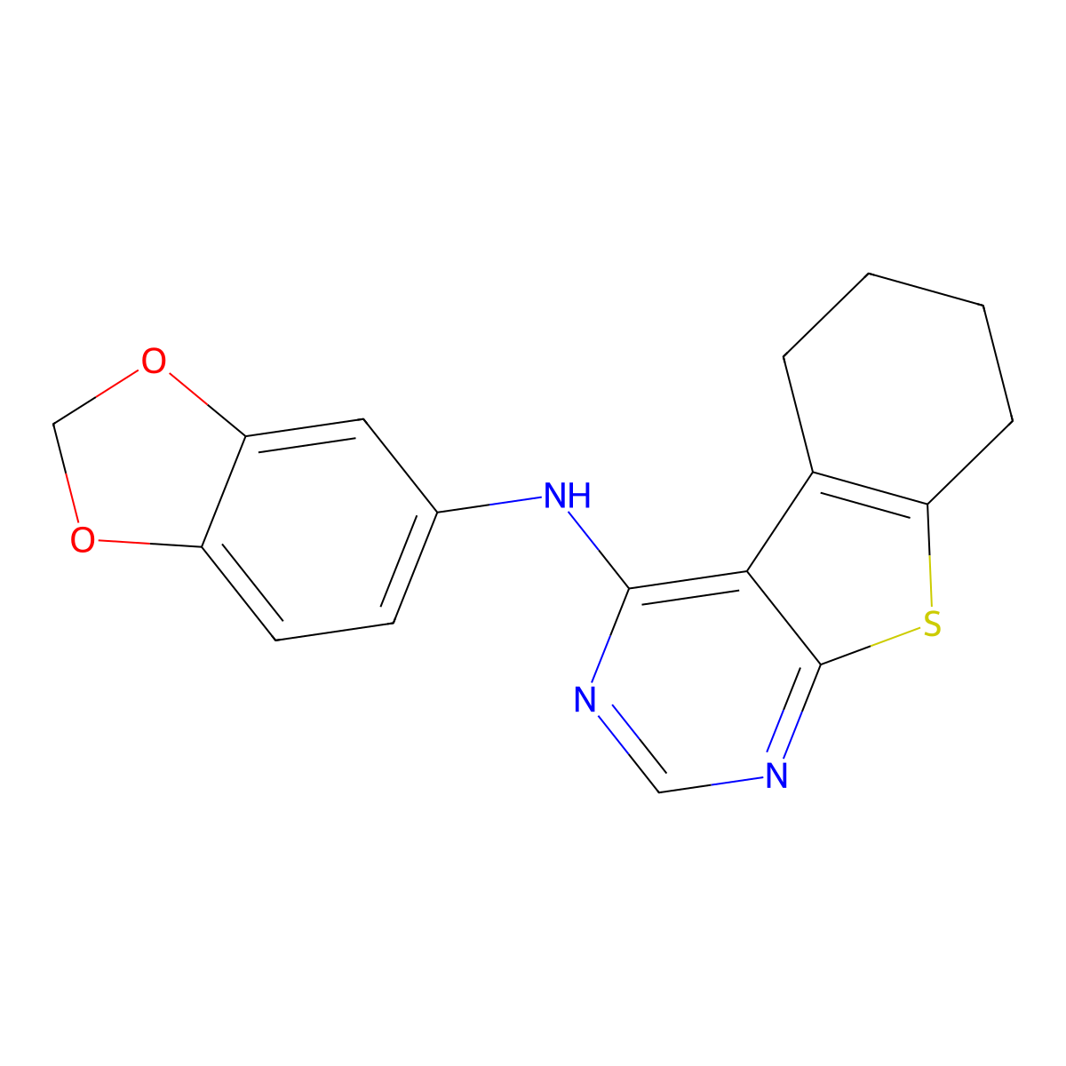 N-(1,3-benzodioxol-5-yl)-5,6,7,8-tetrahydro[1]benzothieno[2,3-d]pyrimidin-4-amine molecular structure, CAS 304683-81-6