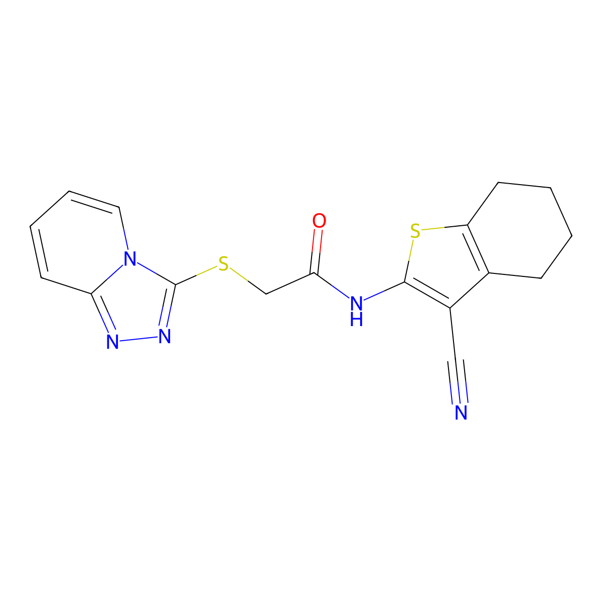 2-([1,2,4]triazolo[4,3-a]pyridin-3-ylthio)-N-(3-cyano-4,5,6,7-tetrahydrobenzo[b]thiophen-2-yl)acetamide molecular structure, CAS 304683-83-8