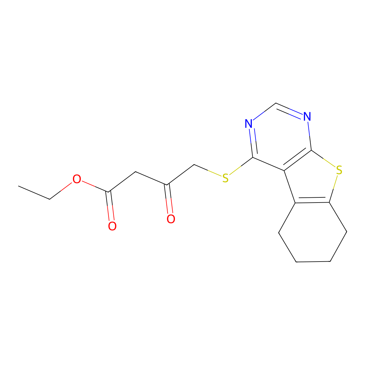 Ethyl 3-oxo-4-(5,6,7,8-tetrahydro-[1]benzothiolo[2,3-d]pyrimidin-4-ylsulfanyl)butanoate molecular structure, CAS 304683-94-1