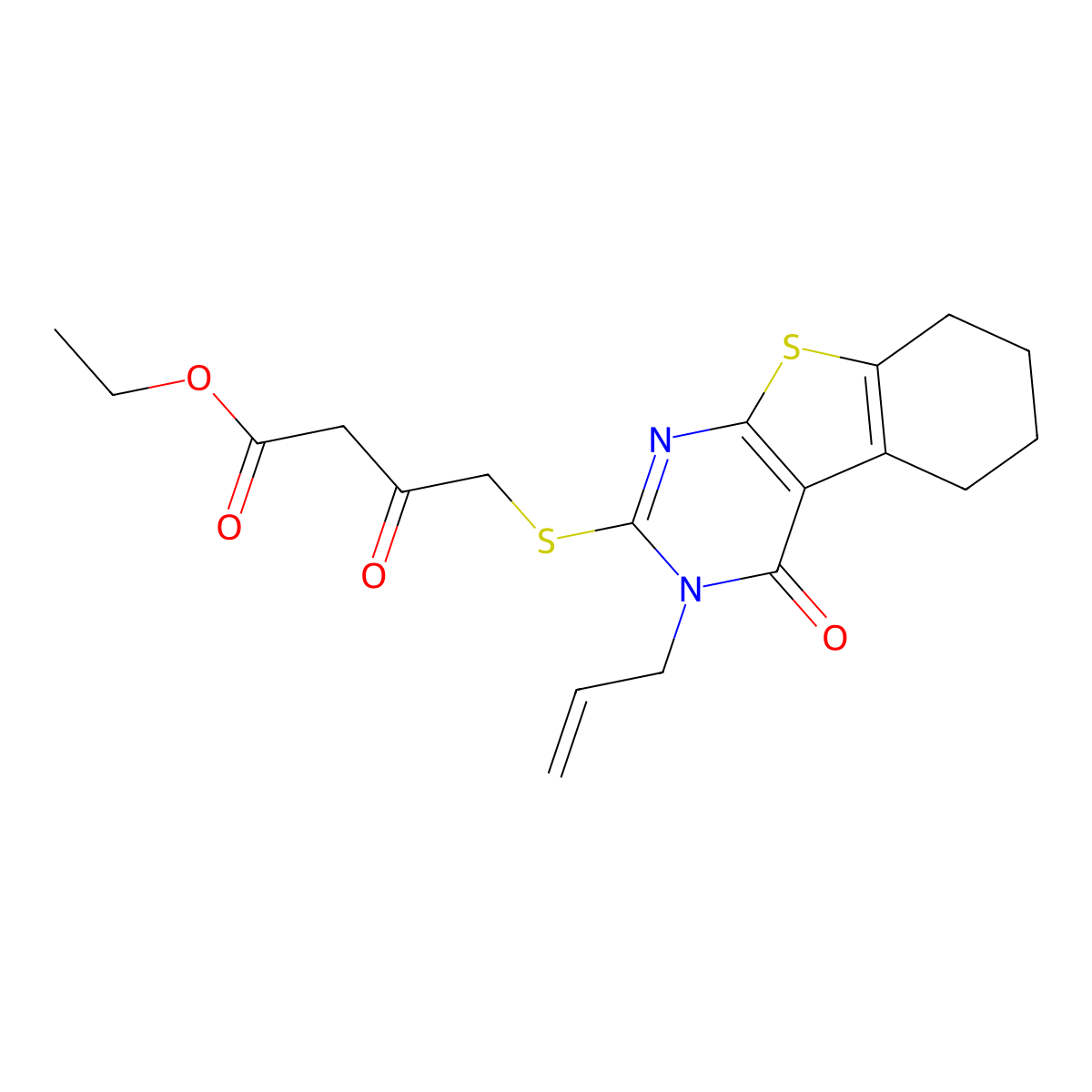 Ethyl 3-oxo-4-[(4-oxo-3-prop-2-enyl-5,6,7,8-tetrahydro-[1]benzothiolo[2,3-d]pyrimidin-2-yl)sulfanyl]butanoate molecular structure, CAS 304683-96-3