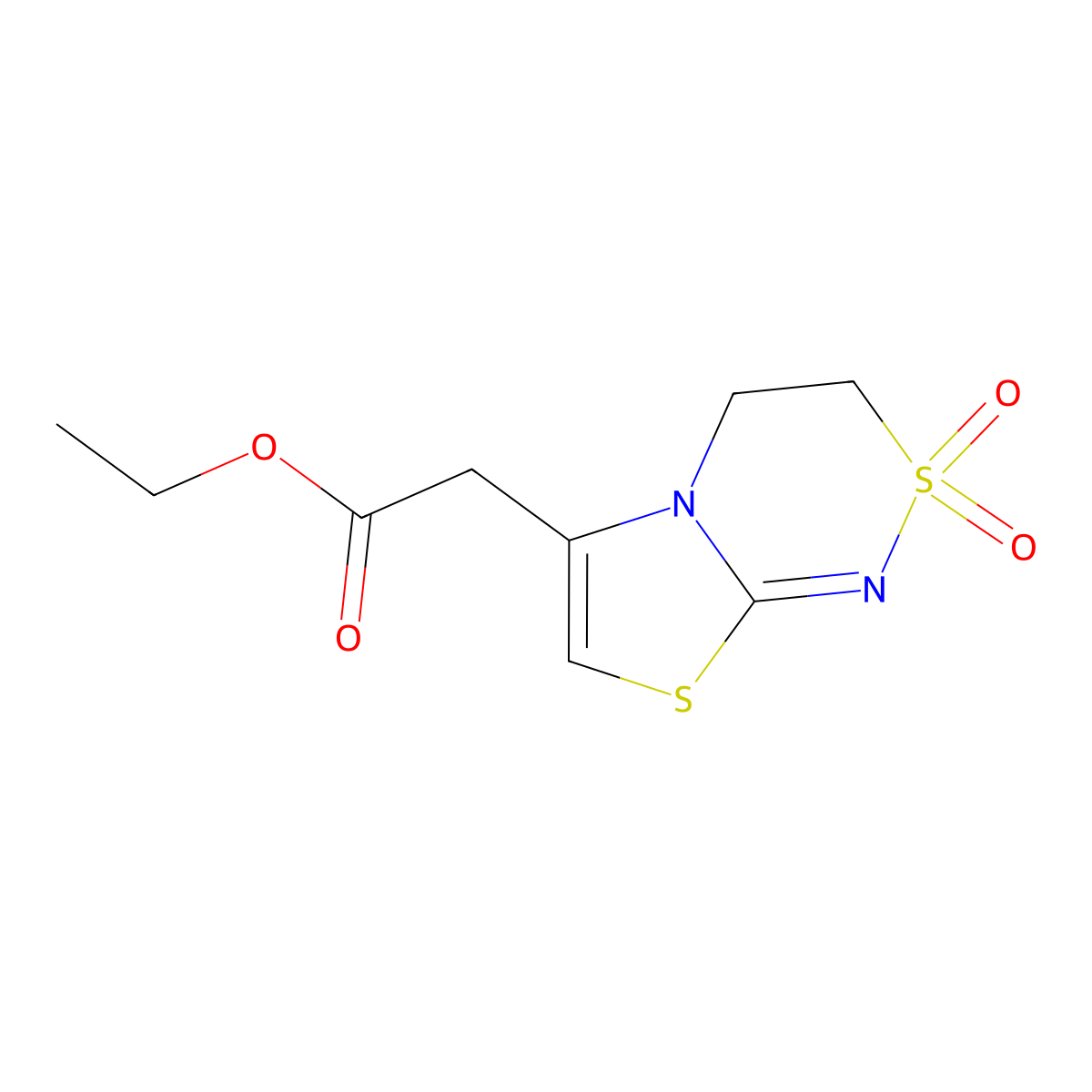 Ethyl 2-(2,2-dioxo-3,4-dihydro-[1,3]thiazolo[2,3-c][1,2,4]thiadiazin-6-yl)acetate molecular structure, CAS 304684-00-2