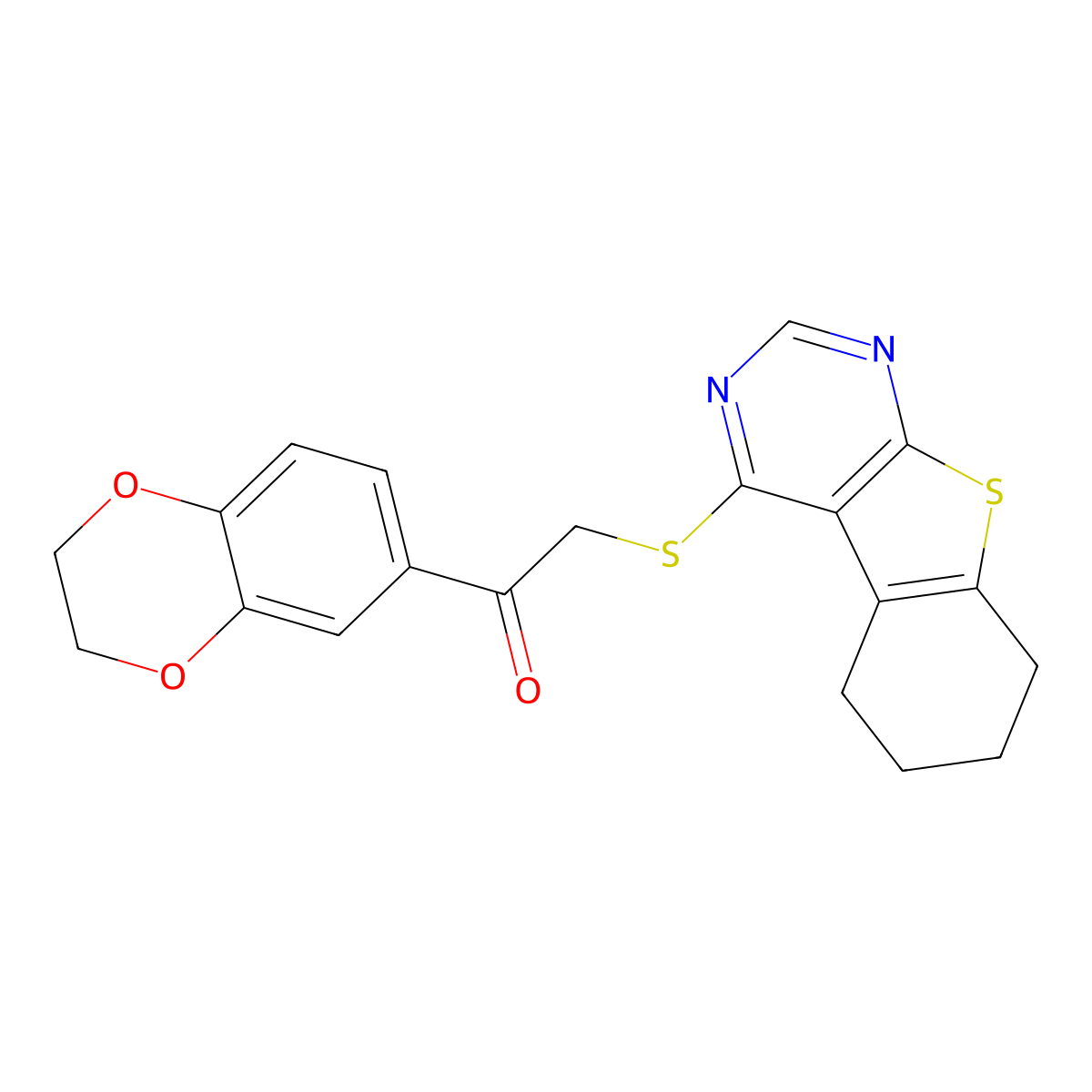 1-(2,3-Dihydro-1,4-benzodioxin-6-yl)-2-(5,6,7,8-tetrahydro-[1]benzothiolo[2,3-d]pyrimidin-4-ylsulfanyl)ethanone molecular structure, CAS 304684-01-3