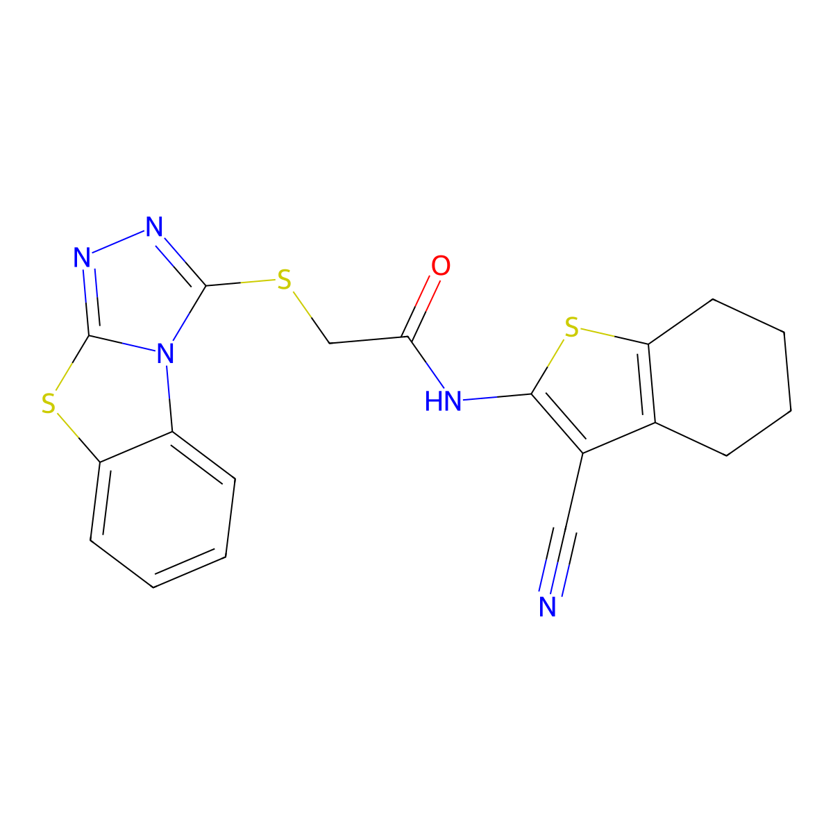 N-(3-cyano-4,5,6,7-tetrahydro-1-benzothiophen-2-yl)-2-{7-thia-2,4,5-triazatricyclo[6.4.0.0^{2,6}]dodeca-1(8),3,5,9,11-pentaen-3-ylsulfanyl}acetamide molecular structure, CAS 304684-06-8