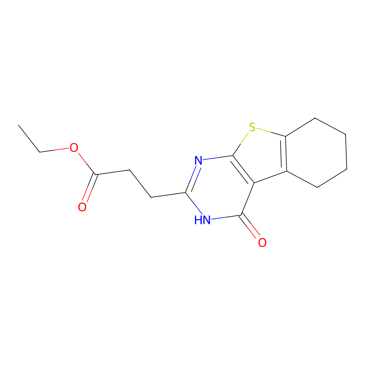 Ethyl 3-(4-oxo-3,4,5,6,7,8-hexahydro[1]benzothieno[2,3-d]pyrimidin-2-yl)propanoate molecular structure, CAS 304684-18-2