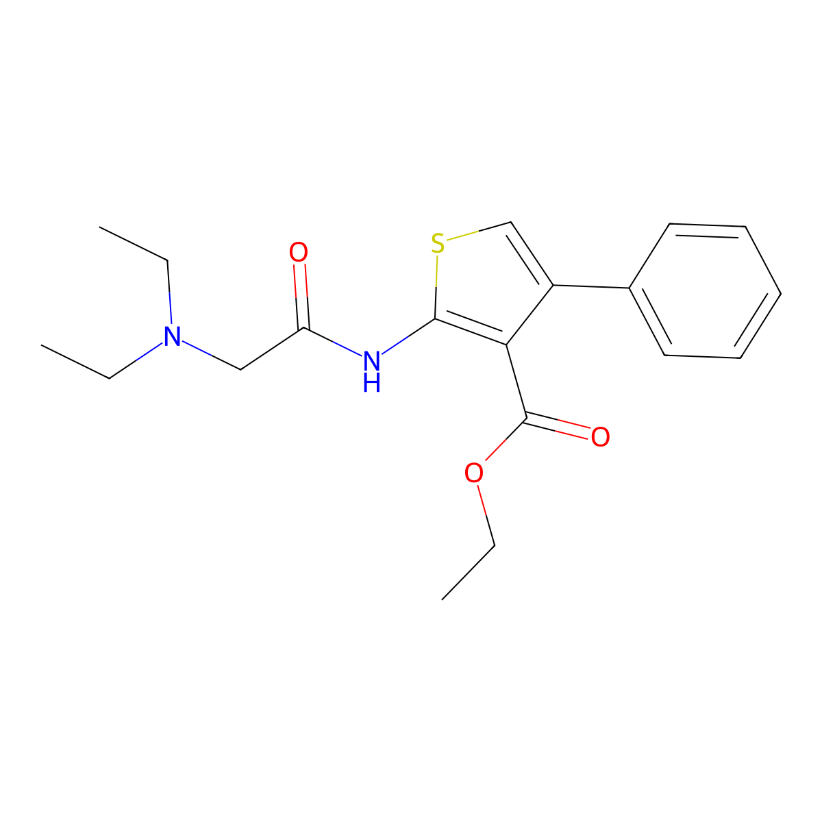 Ethyl 2-(2-(diethylamino)acetamido)-4-phenylthiophene-3-carboxylate molecular structure, CAS 304684-42-2