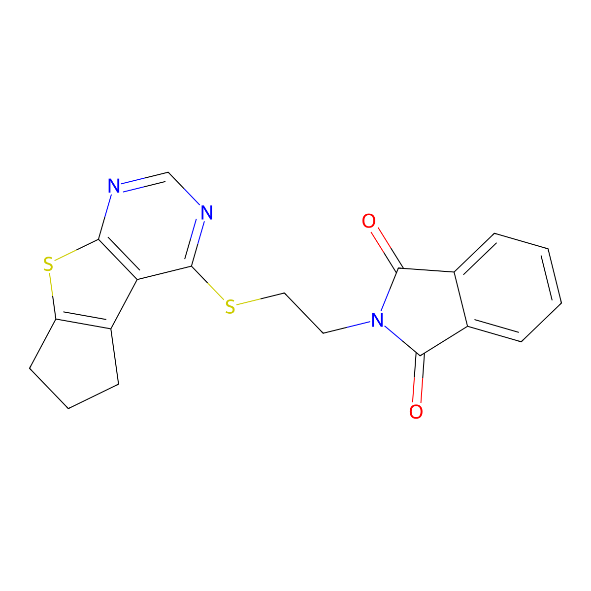 2-(2-{7-thia-9,11-diazatricyclo[6.4.0.0^{2,6}]dodeca-1(12),2(6),8,10-tetraen-12-ylsulfanyl}ethyl)-2,3-dihydro-1H-isoindole-1,3-dione molecular structure, CAS 304684-45-5