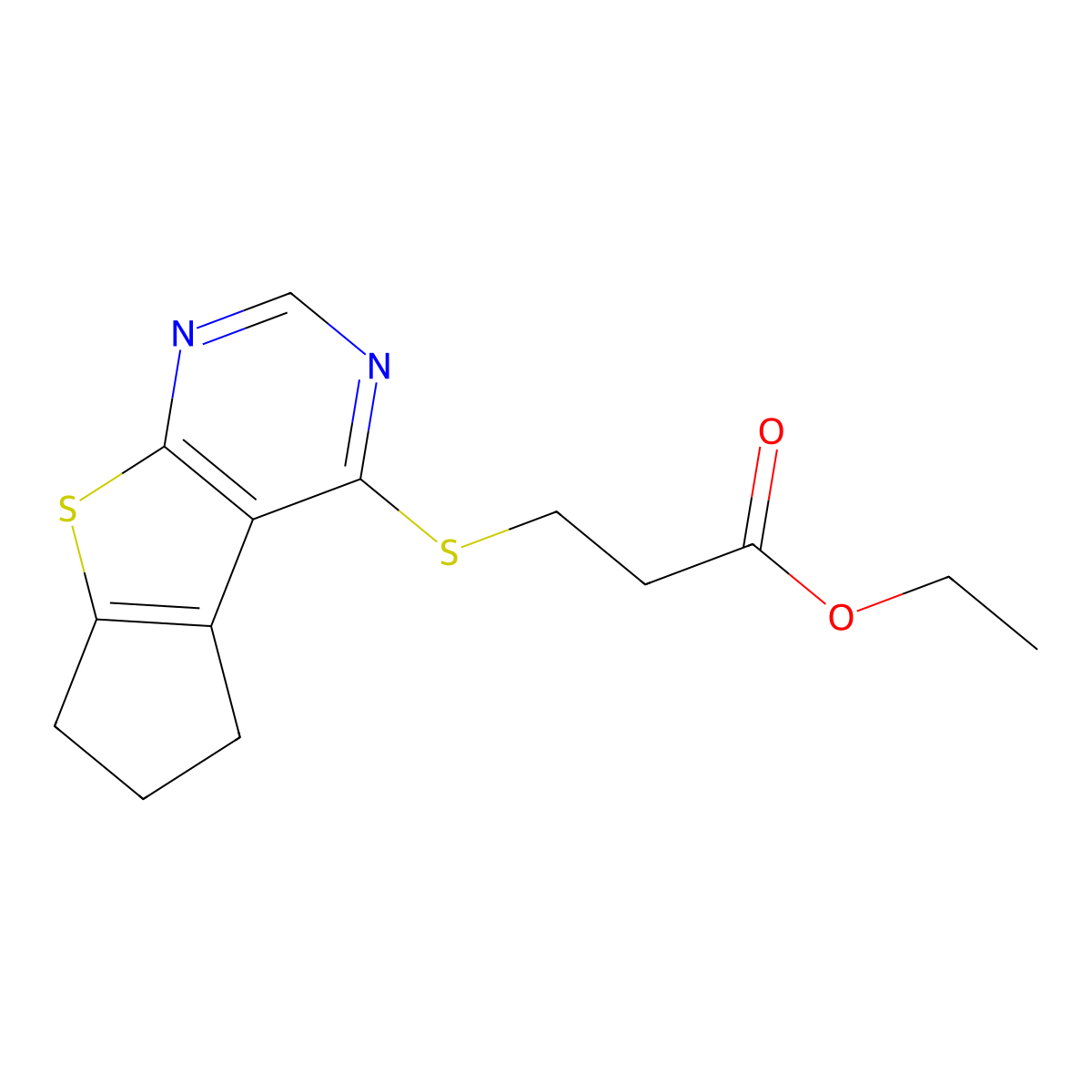 ethyl 3-((6,7-dihydro-5H-cyclopenta[4,5]thieno[2,3-d]pyrimidin-4-yl)thio)propanoate molecular structure, CAS 304684-53-5