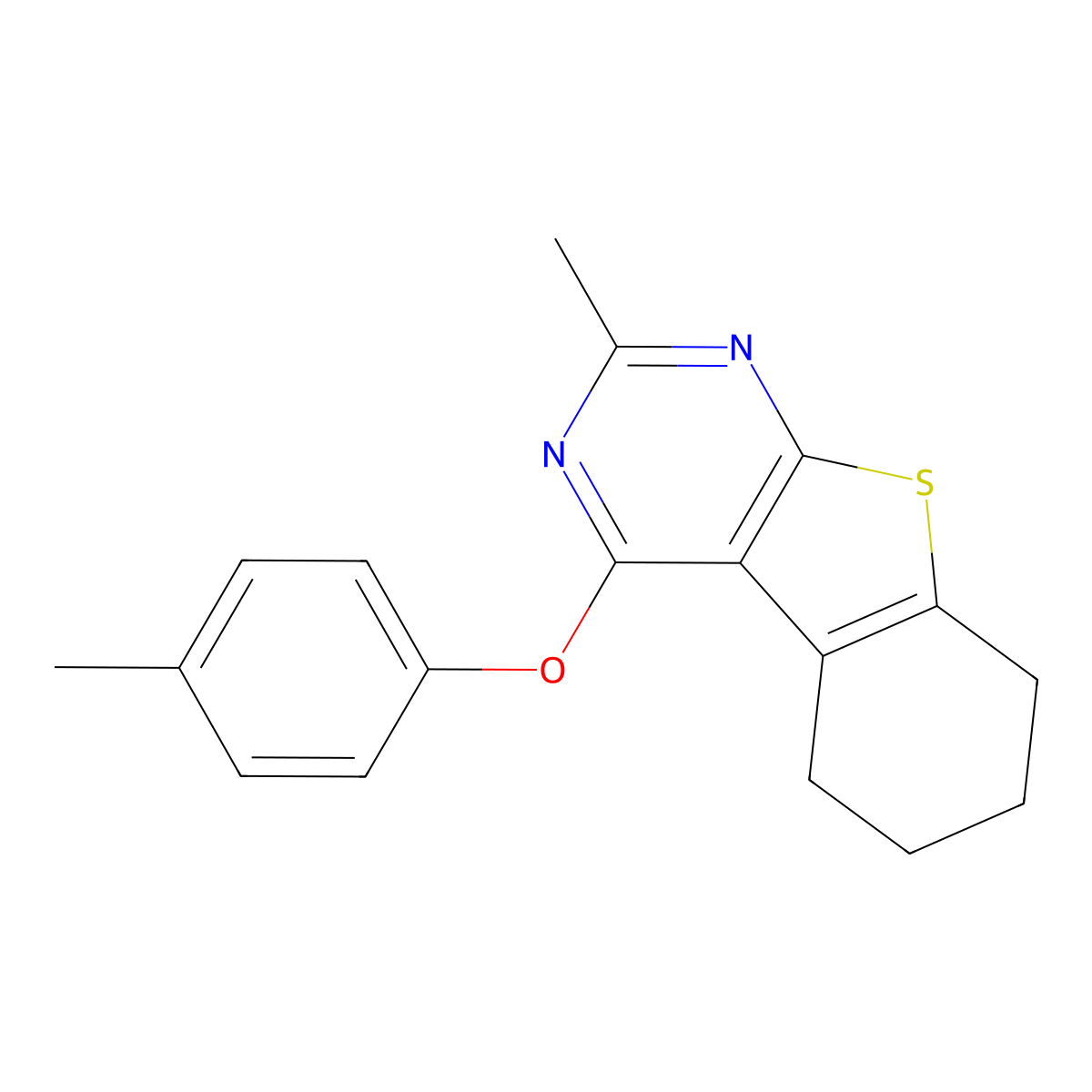 2-Methyl-4-(4-methylphenoxy)-5,6,7,8-tetrahydro[1]benzothieno[2,3-d]pyrimidine molecular structure, CAS 304684-62-6