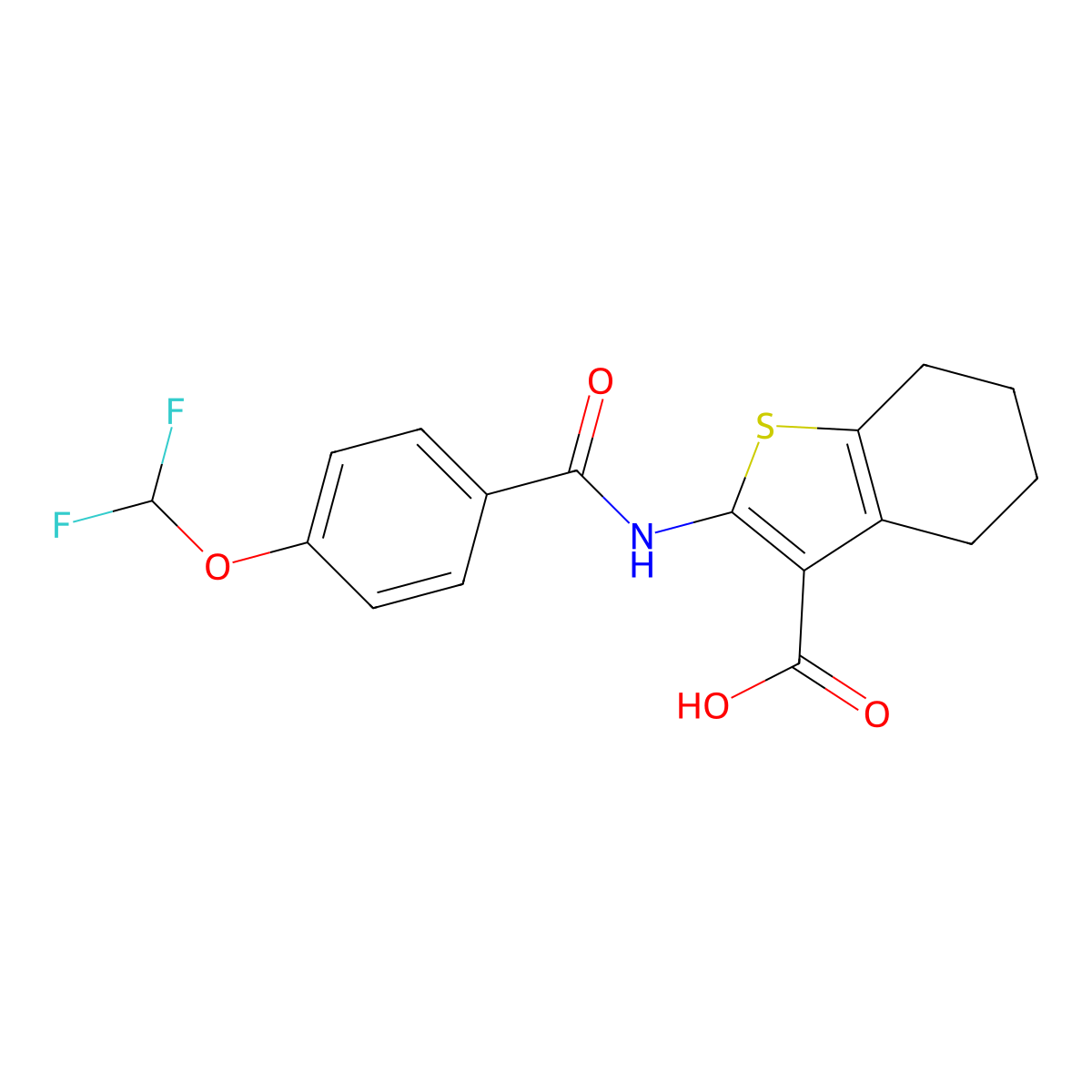 2-[4-(Difluoromethoxy)benzamido]-4,5,6,7-tetrahydro-1-benzothiophene-3-carboxylic acid molecular structure, CAS 304684-68-2