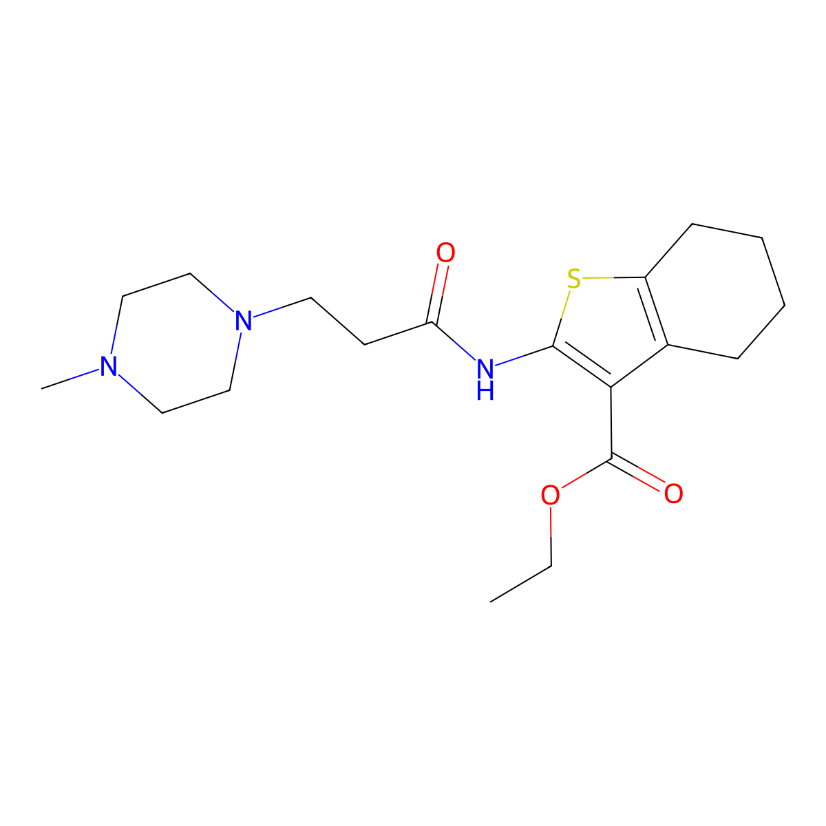 Ethyl 2-{[3-(4-methylpiperazin-1-yl)propanoyl]amino}-4,5,6,7-tetrahydro-1-benzothiophene-3-carboxylate molecular structure, CAS 304684-70-6