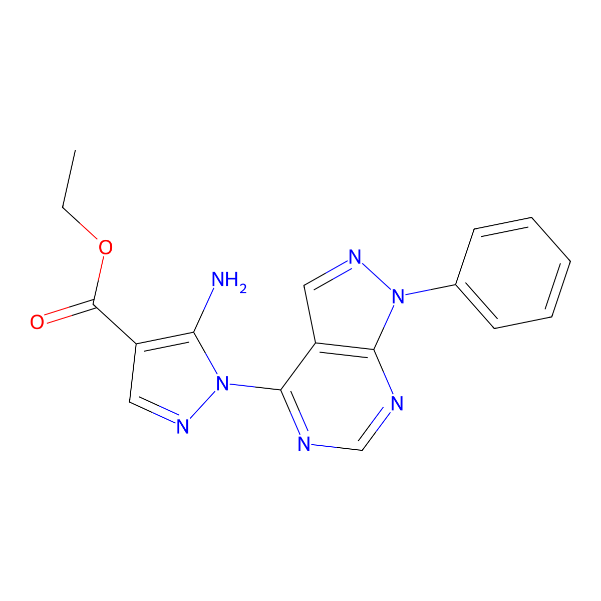 ethyl 5-amino-1-(1-phenyl-1H-pyrazolo[3,4-d]pyrimidin-4-yl)-1H-pyrazole-4-carboxylate molecular structure, CAS 304684-84-2