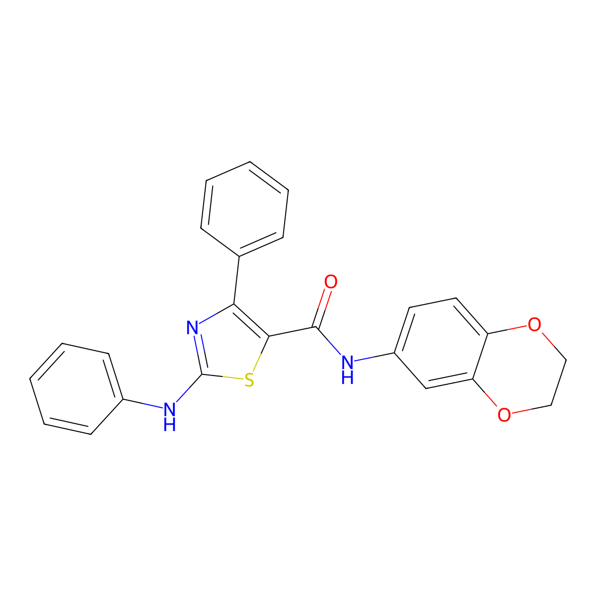 N-(2,3-dihydrobenzo[b][1,4]dioxin-6-yl)-4-phenyl-2-(phenylamino)thiazole-5-carboxamide molecular structure, CAS 304684-87-5
