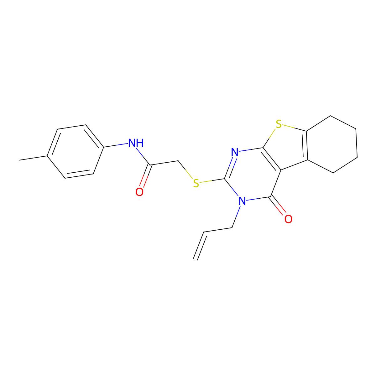 N-(4-methylphenyl)-2-{[4-oxo-3-(prop-2-en-1-yl)-3,4,5,6,7,8-hexahydro[1]benzothieno[2,3-d]pyrimidin-2-yl]sulfanyl}acetamide molecular structure, CAS 304684-96-6