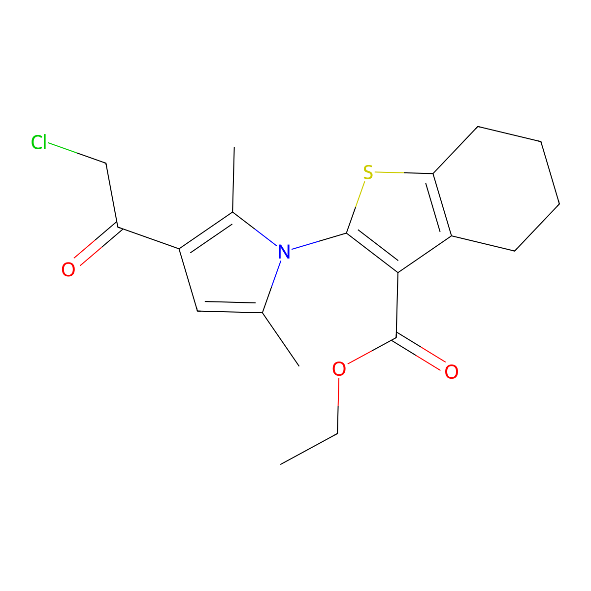 Ethyl 2-[3-(2-chloroacetyl)-2,5-dimethylpyrrol-1-yl]-4,5,6,7-tetrahydro-1-benzothiophene-3-carboxylate molecular structure, CAS 304685-04-9