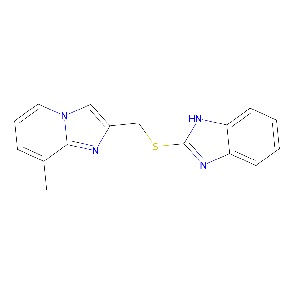 2-(((8-methylimidazo[1,2-a]pyridin-2-yl)methyl)thio)-1H-benzo[d]imidazole molecular structure, CAS 304685-25-4