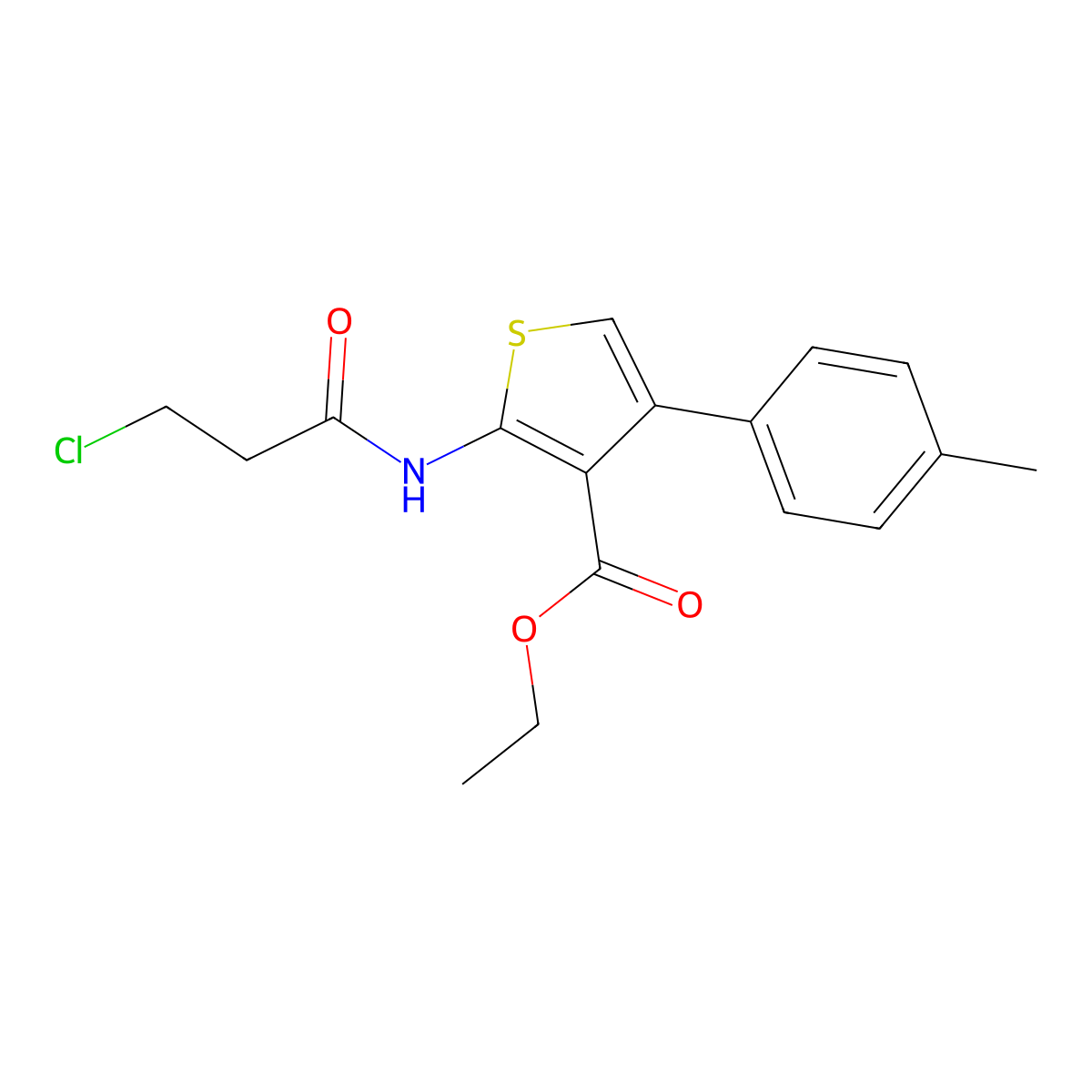 Ethyl 2-(3-chloropropanoylamino)-4-(4-methylphenyl)thiophene-3-carboxylate molecular structure, CAS 304685-69-6