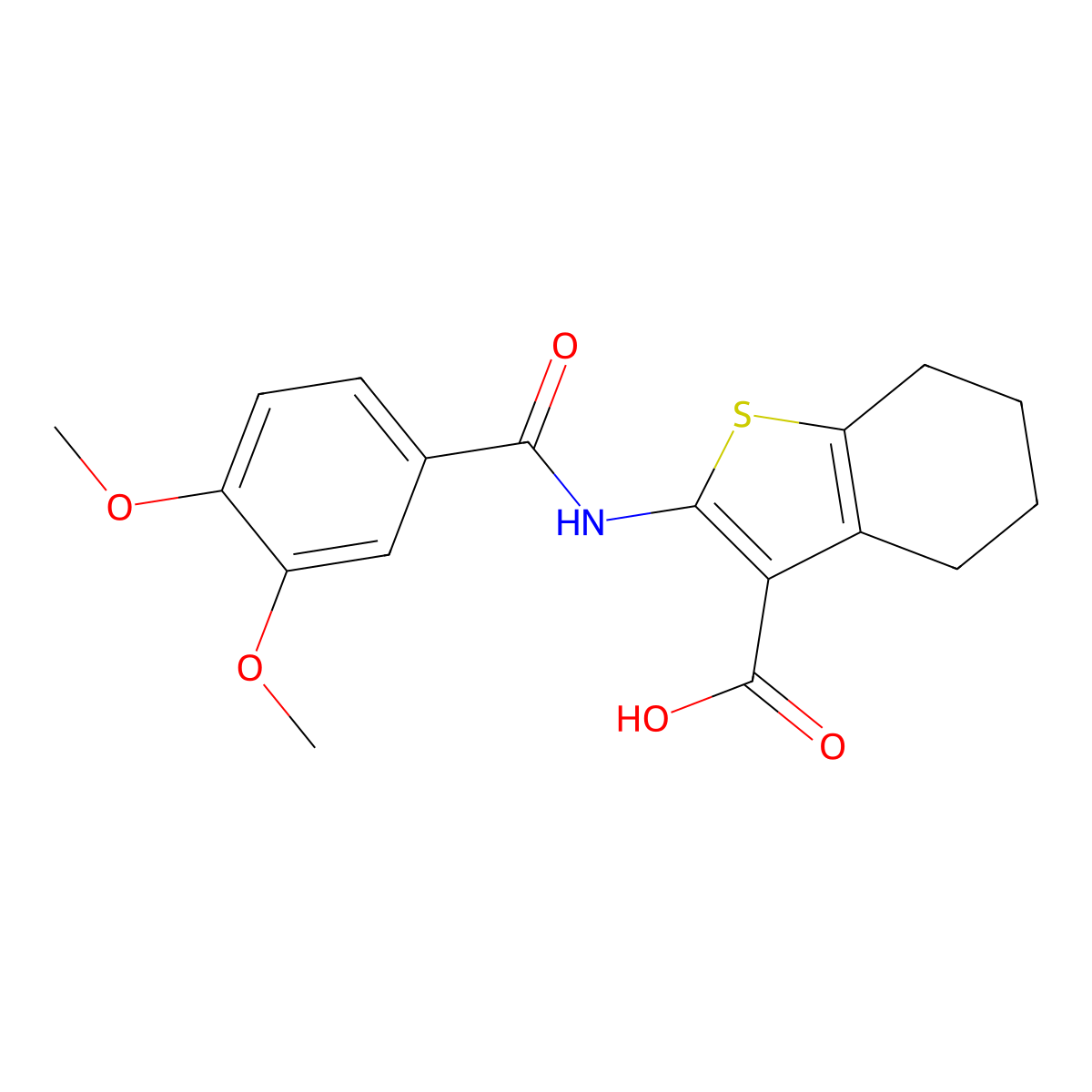 2-(3,4-Dimethoxybenzamido)-4,5,6,7-tetrahydro-1-benzothiophene-3-carboxylic acid molecular structure, CAS 304685-73-2