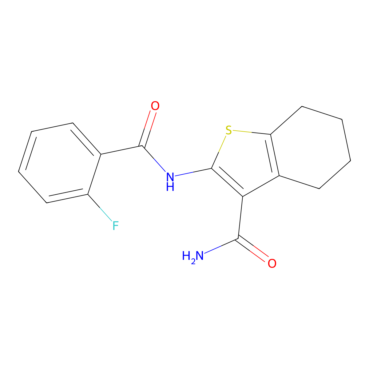 2-[(2-Fluorobenzoyl)amino]-4,5,6,7-tetrahydro-1-benzothiophene-3-carboxamide molecular structure, CAS 304685-77-6