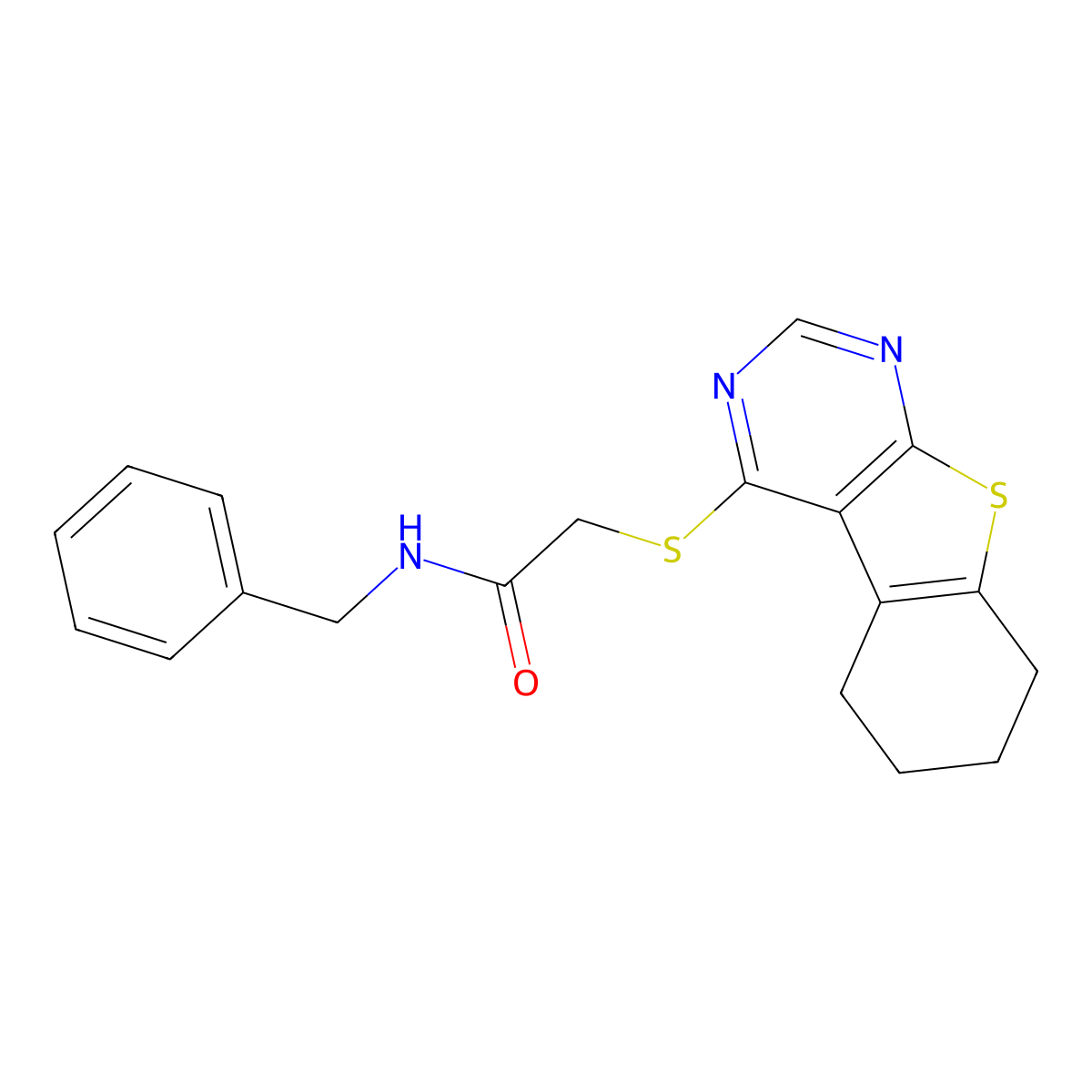 N-benzyl-2-{8-thia-4,6-diazatricyclo[7.4.0.0^{2,7}]trideca-1(9),2,4,6-tetraen-3-ylsulfanyl}acetamide molecular structure, CAS 304685-81-2
