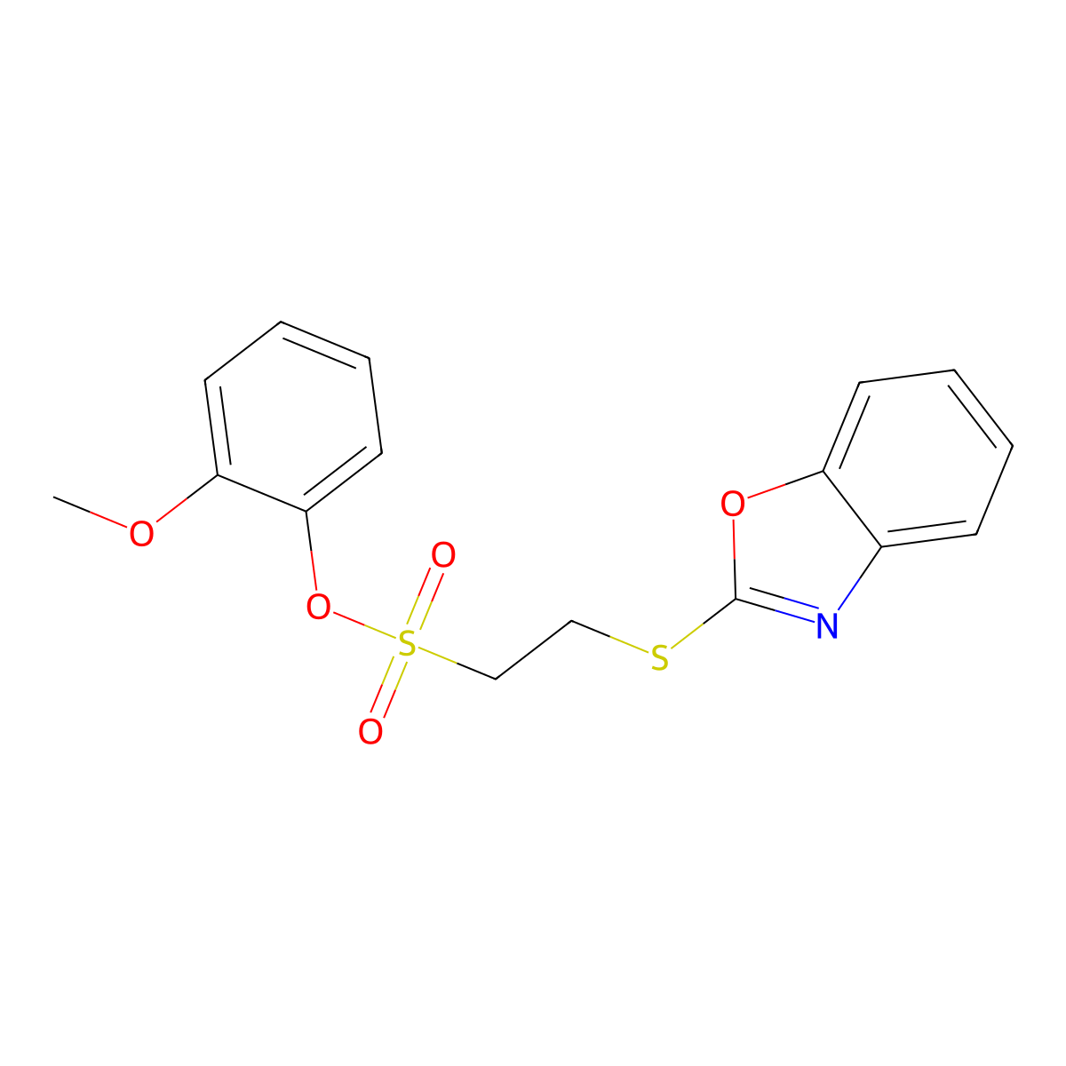 2-Methoxyphenyl 2-(benzo[d]oxazol-2-ylthio)ethanesulfonate molecular structure, CAS 304685-88-9
