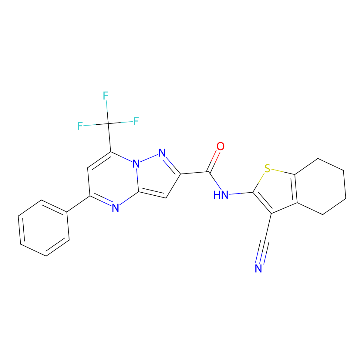 N-(3-cyano-4,5,6,7-tetrahydro-1-benzothiophen-2-yl)-5-phenyl-7-(trifluoromethyl)pyrazolo[1,5-a]pyrimidine-2-carboxamide molecular structure, CAS 304686-82-6