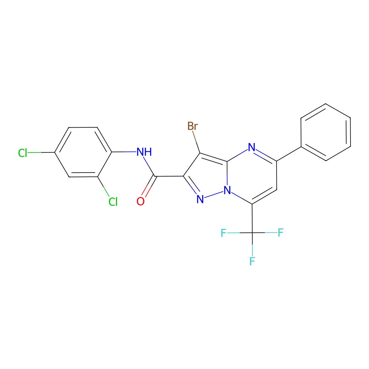 3-bromo-N-(2,4-dichlorophenyl)-5-phenyl-7-(trifluoromethyl)pyrazolo[1,5-a]pyrimidine-2-carboxamide molecular structure, CAS 304687-14-7