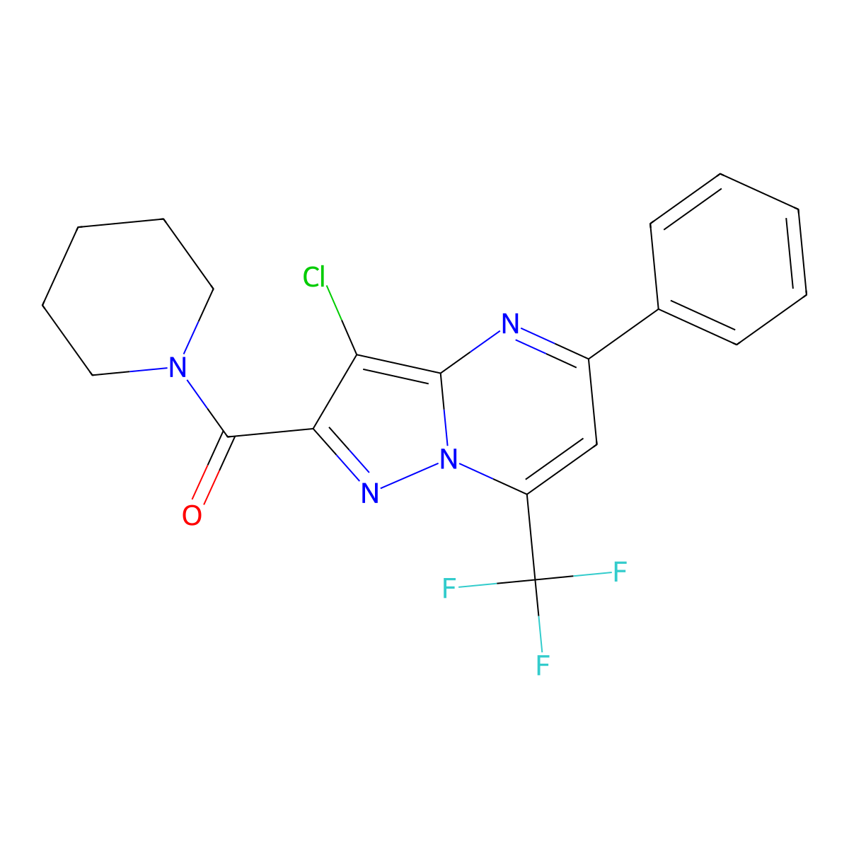 [3-Chloro-5-phenyl-7-(trifluoromethyl)pyrazolo[1,5-a]pyrimidin-2-yl]-piperidin-1-ylmethanone molecular structure, CAS 304687-22-7