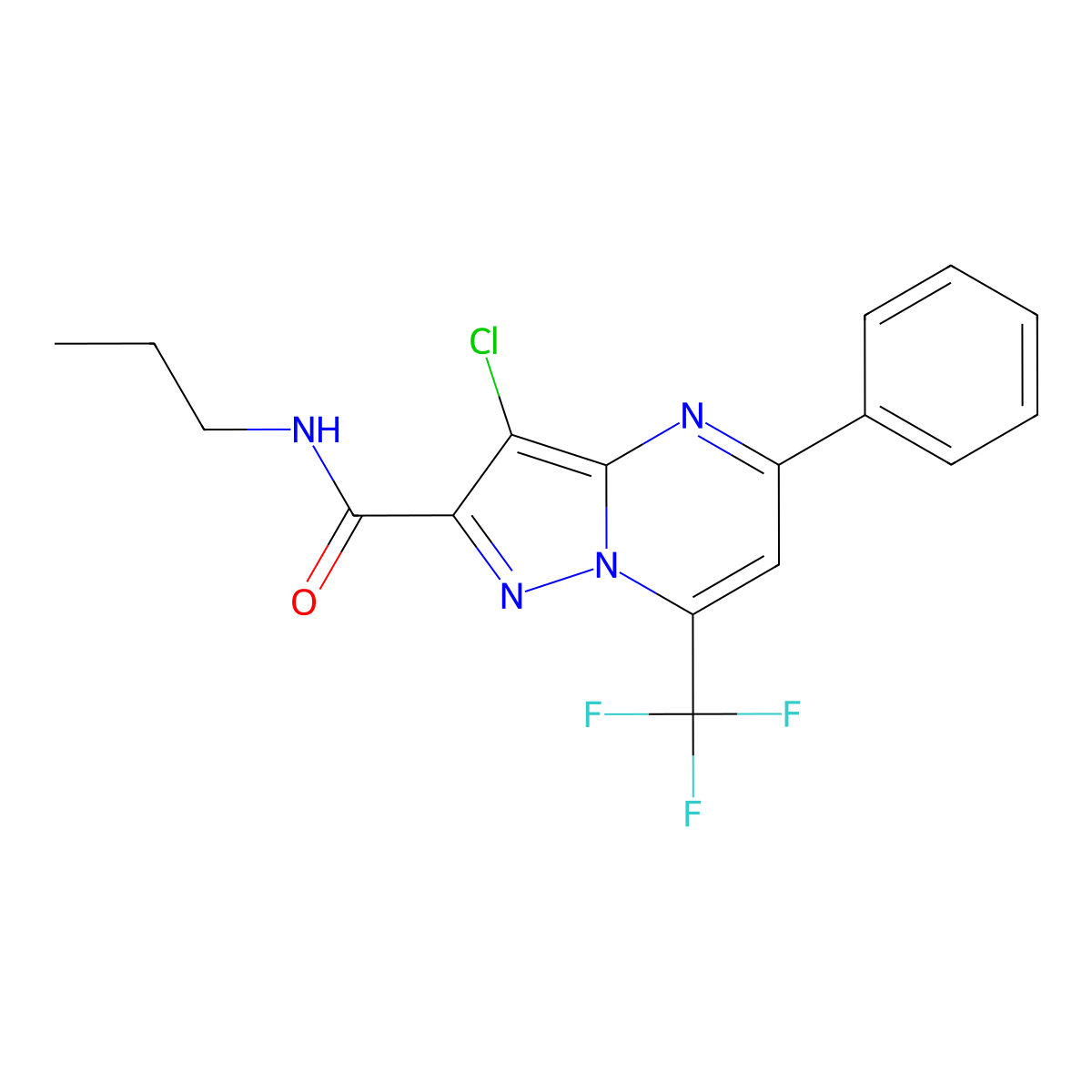 3-chloro-5-phenyl-N-propyl-7-(trifluoromethyl)pyrazolo[1,5-a]pyrimidine-2-carboxamide molecular structure, CAS 304687-23-8