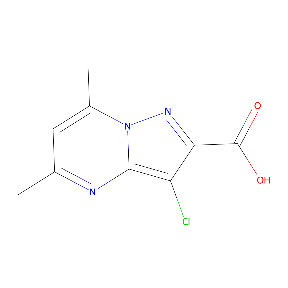3-Chloro-5,7-dimethylpyrazolo[1,5-a]pyrimidine-2-carboxylic acid molecular structure, CAS 304687-27-2