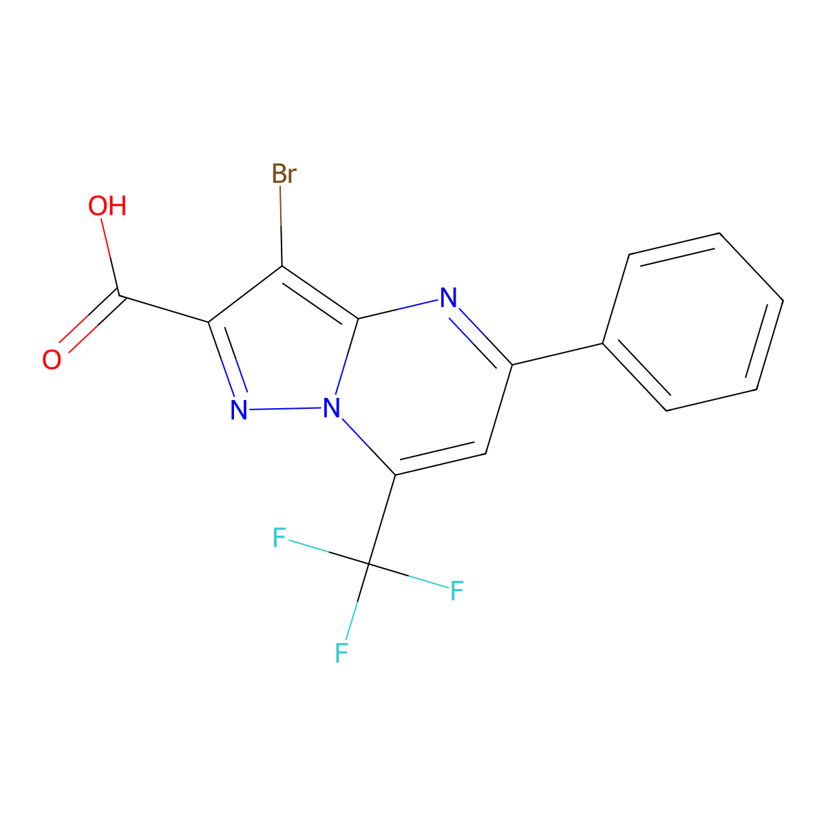 3-Bromo-5-phenyl-7-(trifluoromethyl)pyrazolo[1,5-a]pyrimidine-2-carboxylic acid molecular structure, CAS 304687-28-3