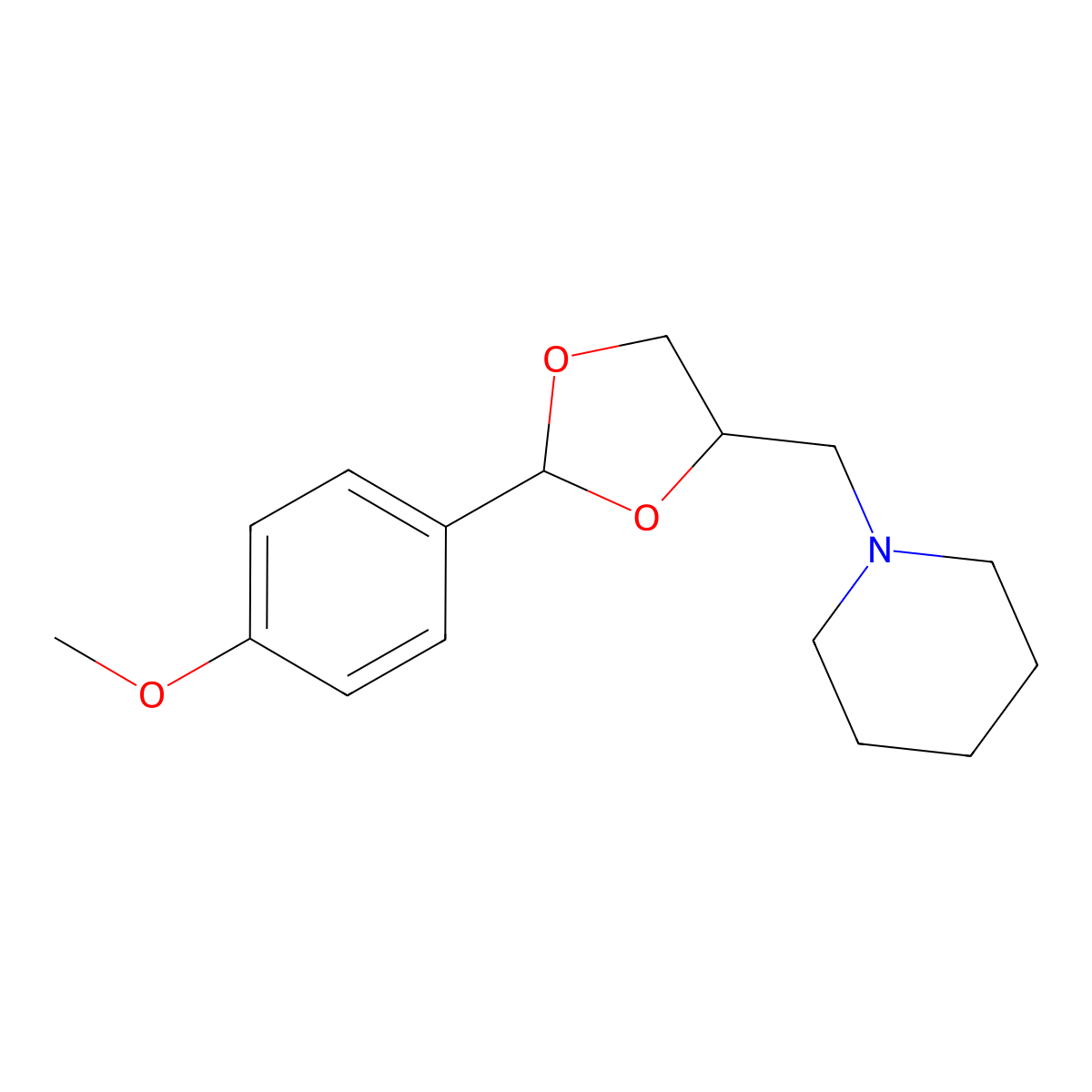 1-((2-(4-Methoxyphenyl)-1,3-dioxolan-4-yl)methyl)piperidine molecular structure, CAS 304687-50-1