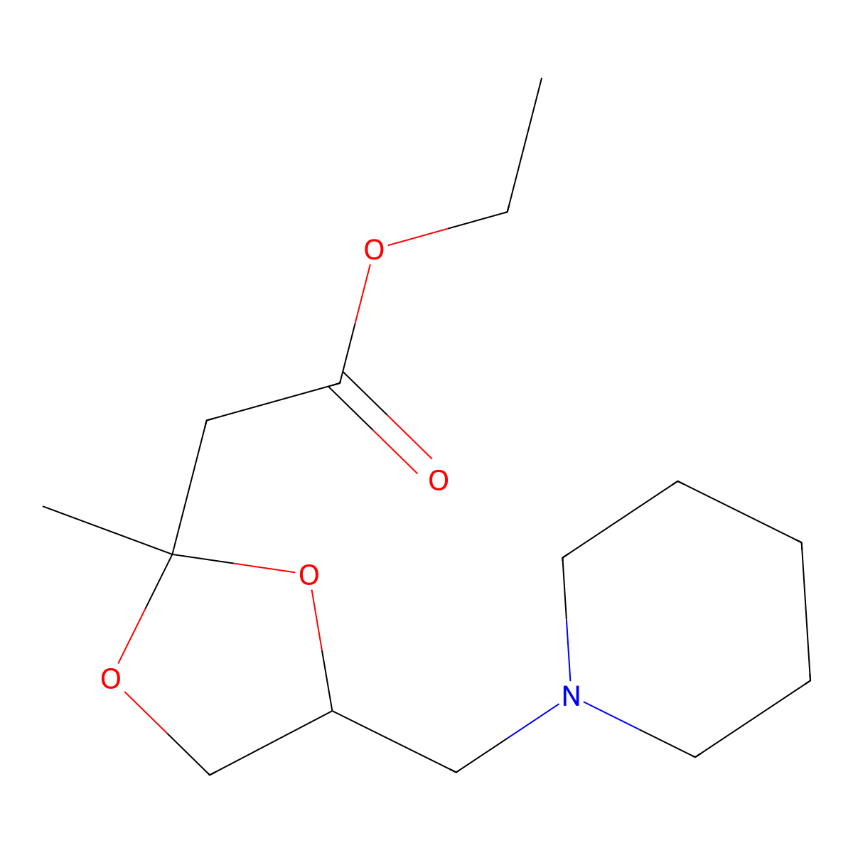 Acetic acid, 2-[2-methyl-4-(1-piperidylmethyl)-1,3-dioxolan-2-yl]-, ethyl ester molecular structure, CAS 304687-51-2