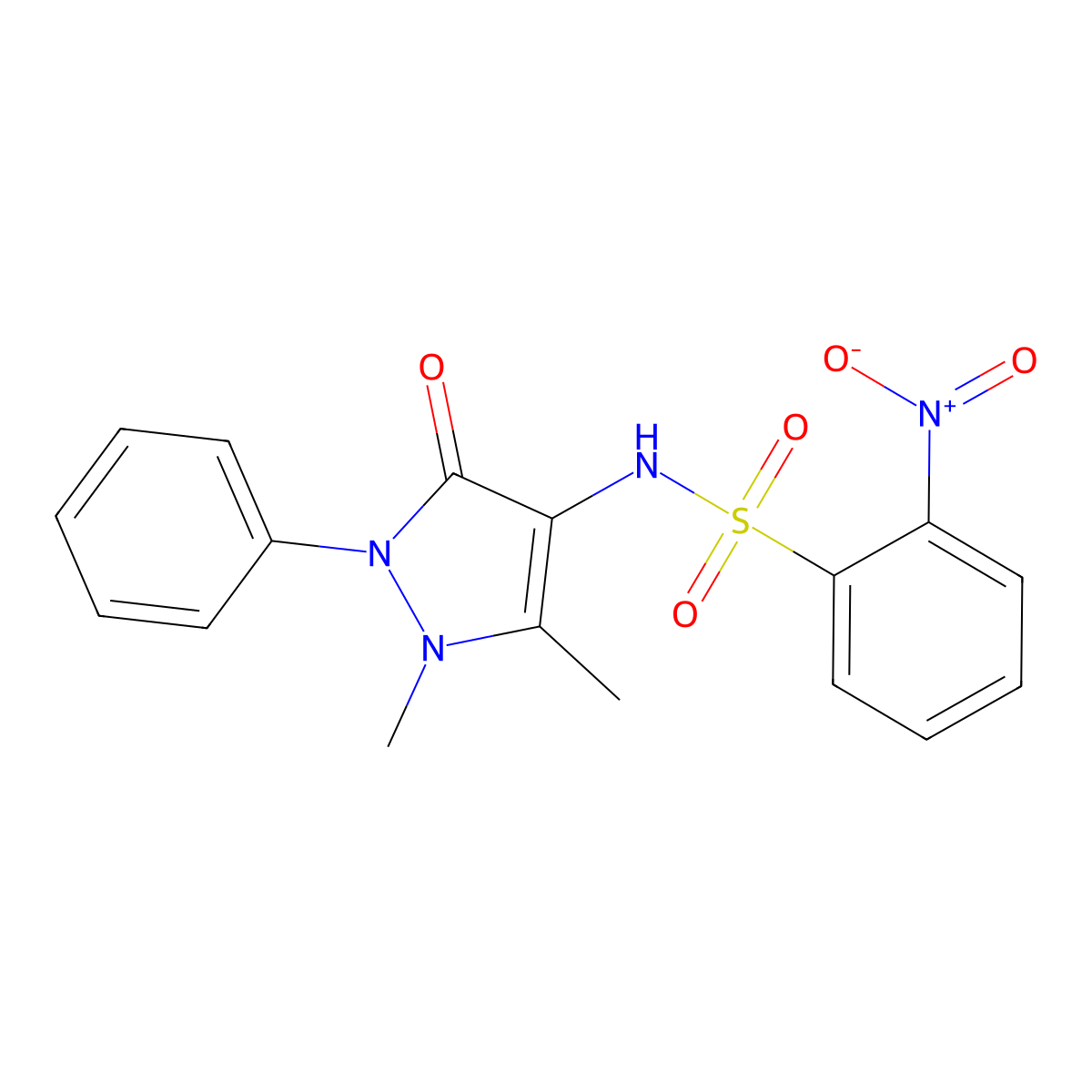 N-(1,5-dimethyl-3-oxo-2-phenyl-2,3-dihydro-1H-pyrazol-4-yl)-2-nitrobenzene-1-sulfonamide molecular structure, CAS 304687-54-5