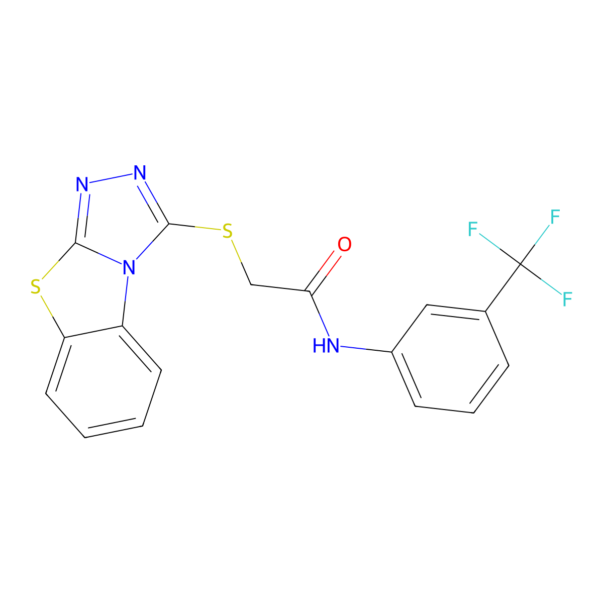 2-{7-thia-2,4,5-triazatricyclo[6.4.0.0^{2,6}]dodeca-1(8),3,5,9,11-pentaen-3-ylsulfanyl}-N-[3-(trifluoromethyl)phenyl]acetamide molecular structure, CAS 304691-46-1