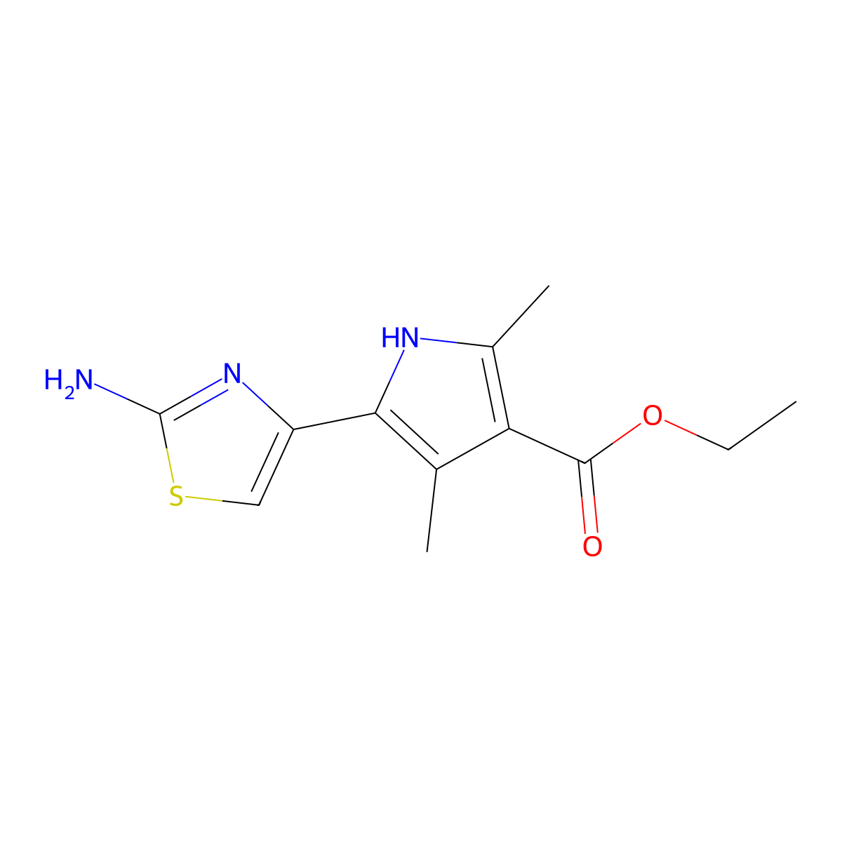 ethyl 5-(2-amino-1,3-thiazol-4-yl)-2,4-dimethyl-1H-pyrrole-3-carboxylate molecular structure, CAS 304692-56-6