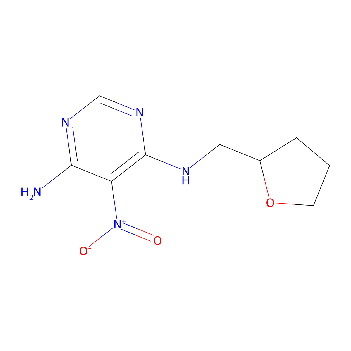 5-Nitro-n4-((tetrahydrofuran-2-yl)methyl)pyrimidine-4,6-diamine molecular structure, CAS 304692-59-9