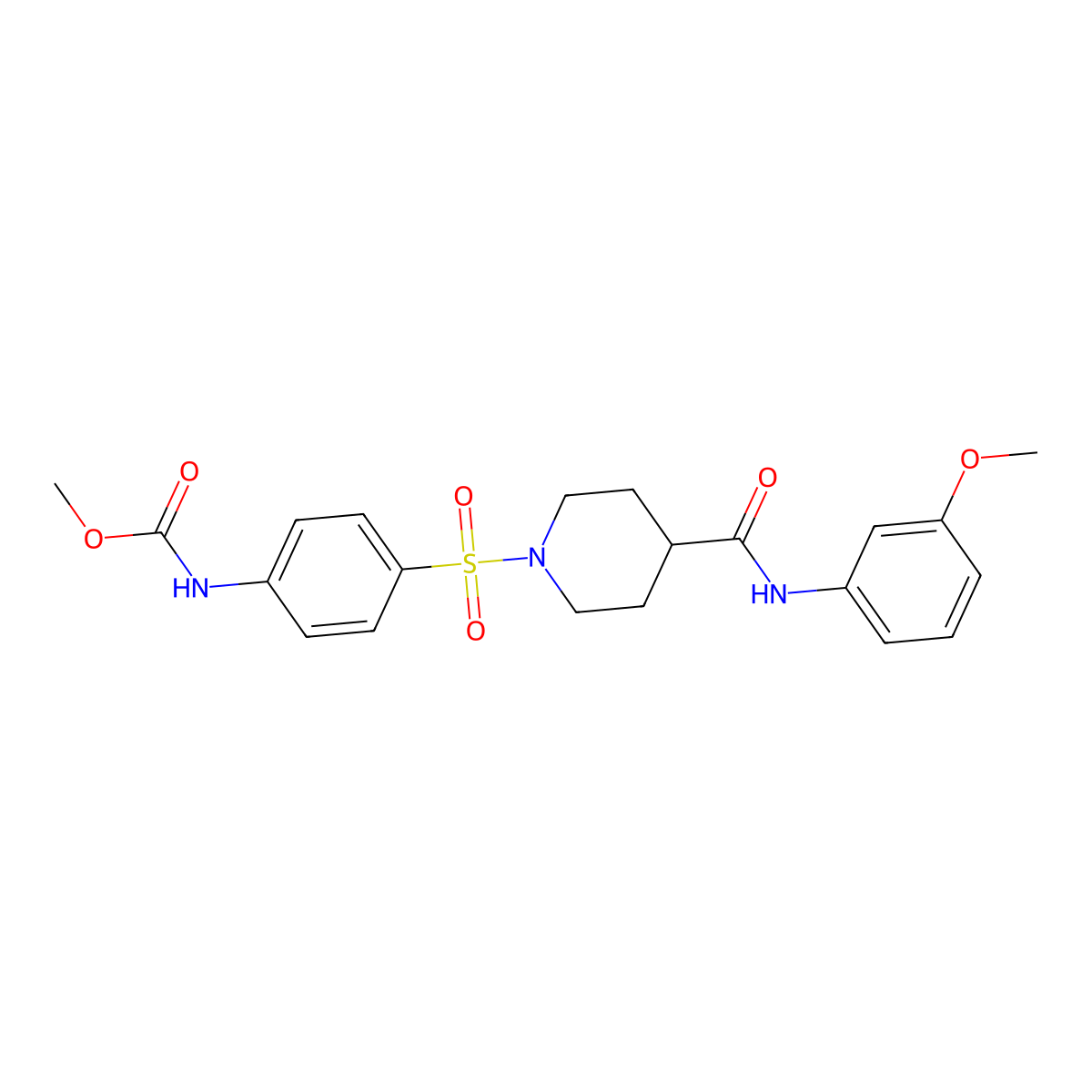 Methyl (4-((4-((3-methoxyphenyl)carbamoyl)piperidin-1-yl)sulfonyl)phenyl)carbamate molecular structure, CAS 304693-09-2