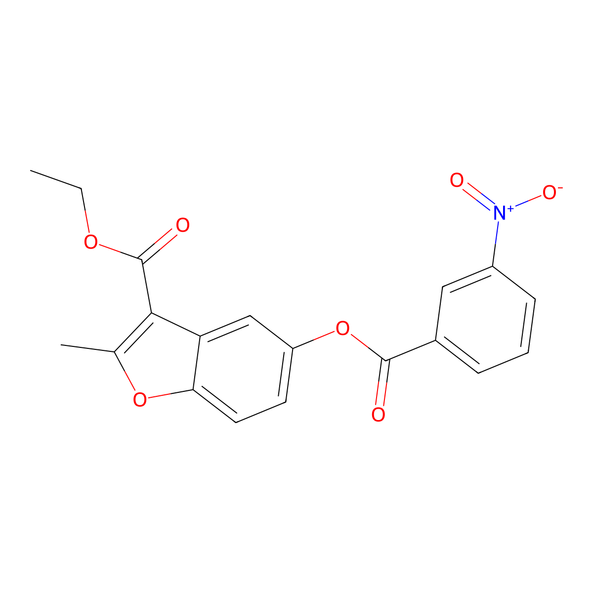 Ethyl 2-methyl-5-(3-nitrobenzoyloxy)-1-benzofuran-3-carboxylate molecular structure, CAS 304693-84-3