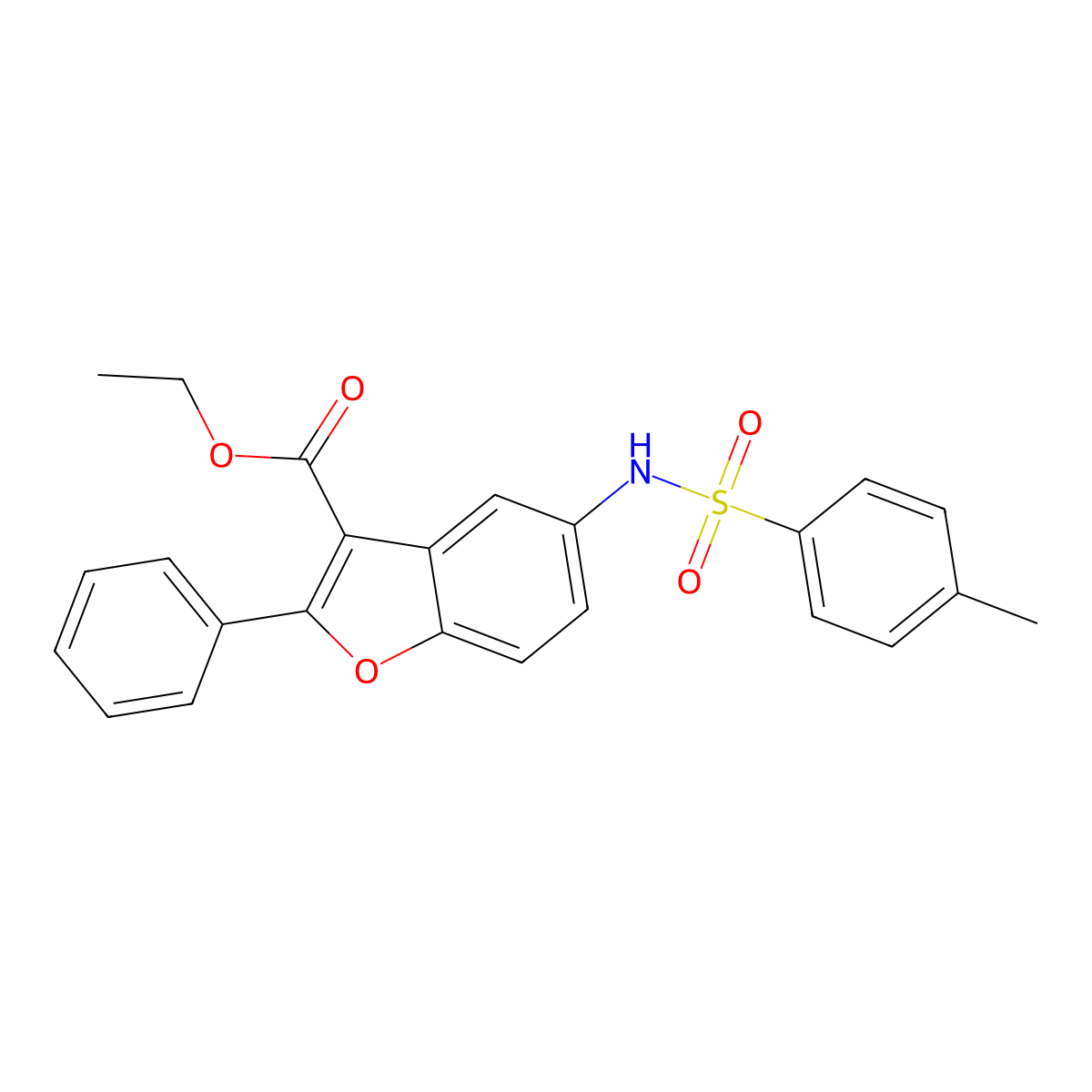Ethyl 5-{[(4-methylphenyl)sulfonyl]amino}-2-phenyl-1-benzofuran-3-carboxylate molecular structure, CAS 304694-38-0