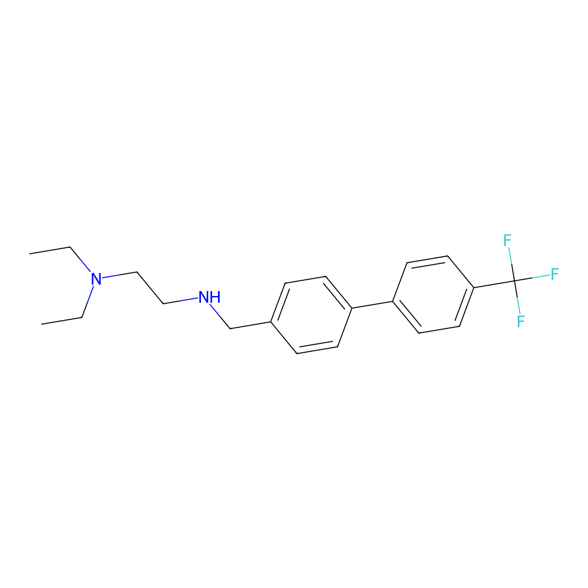 N,N-Diethyl-N'-(4'-trifluoromethylbiphenyl-4-ylmethyl)-ethane-1,2-diamine molecular structure, CAS 304694-40-4