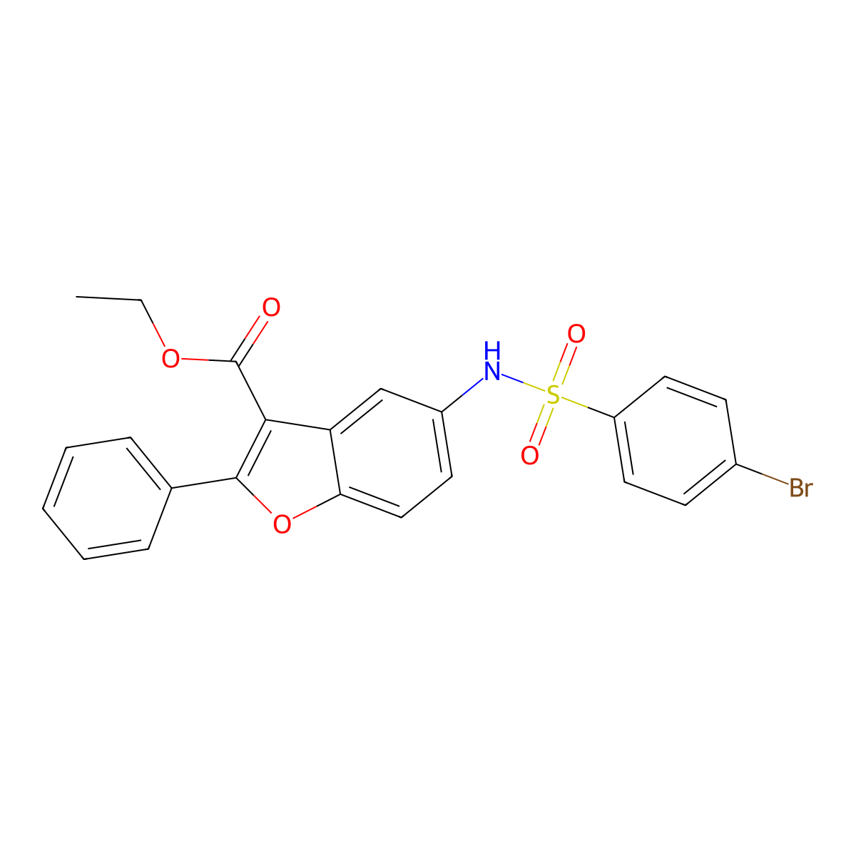 Ethyl 5-[(4-bromophenyl)sulfonylamino]-2-phenyl-1-benzofuran-3-carboxylate molecular structure, CAS 304694-44-8