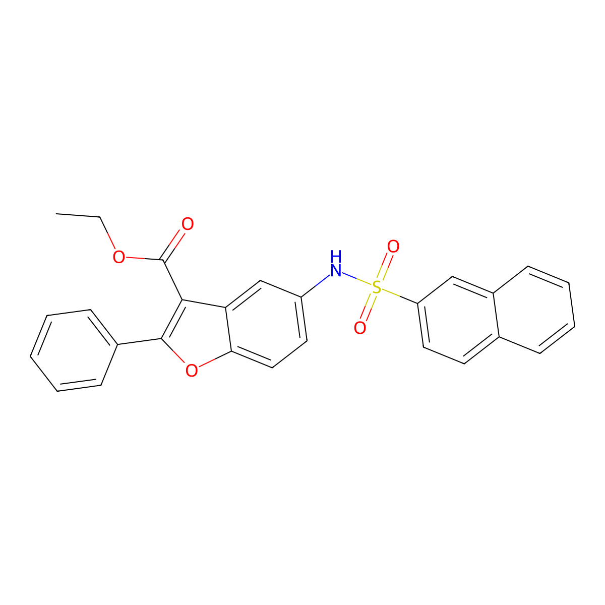 Ethyl 5-(naphthalen-2-ylsulfonylamino)-2-phenyl-1-benzofuran-3-carboxylate molecular structure, CAS 304694-54-0
