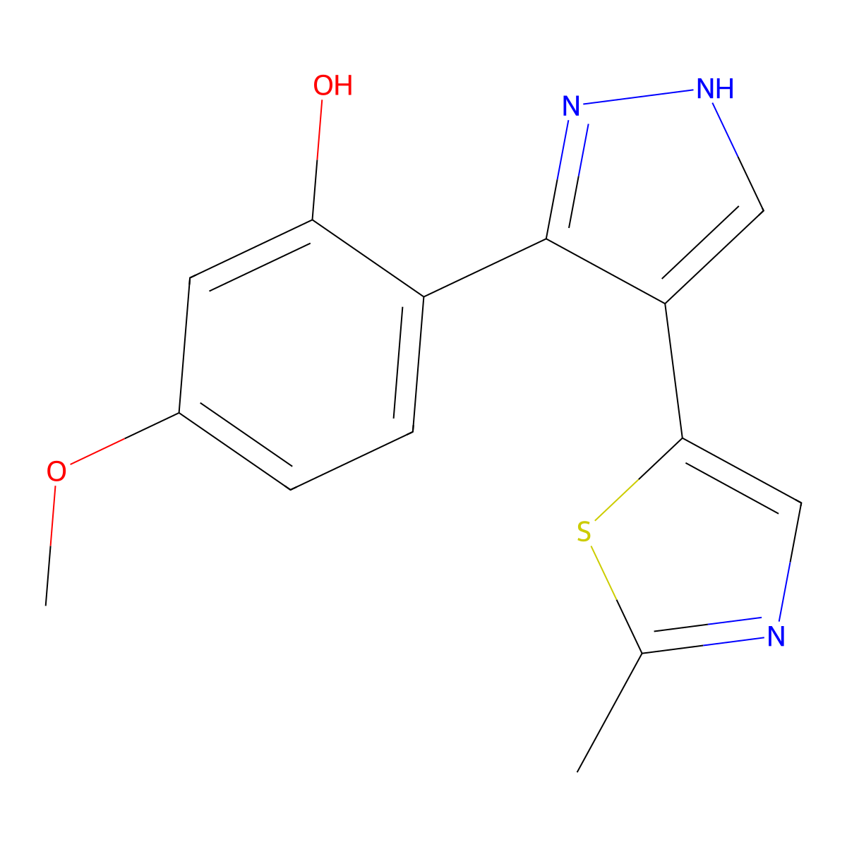 5-Methoxy-2-(4-(2-methyl-5-thiazolyl)-1H-pyrazol-3-yl)phenol molecular structure, CAS 304694-76-6